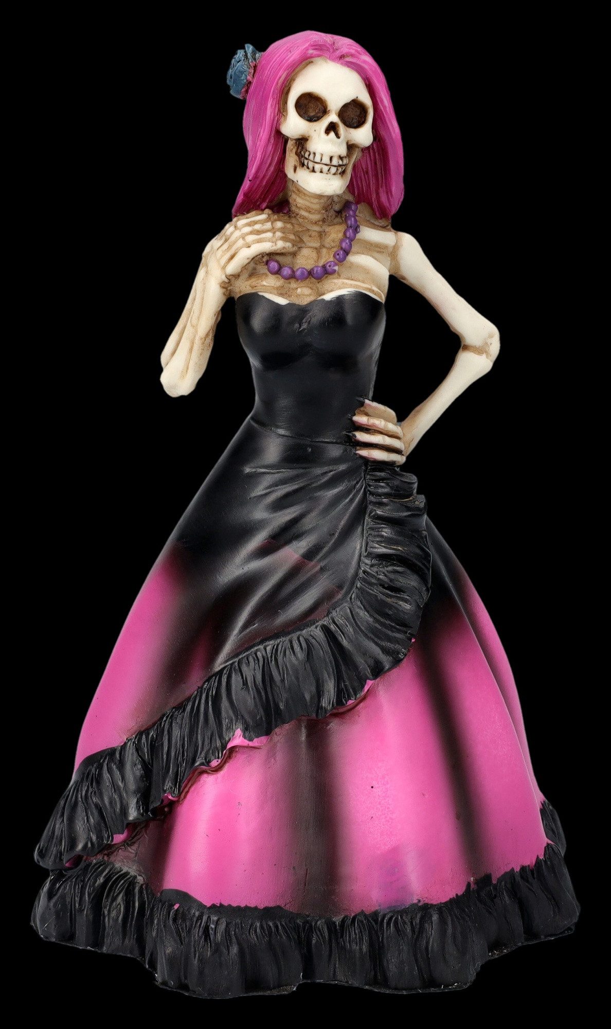 Figuren Shop GmbH Fantasy-Figur Skelett Figur - DOD Lady in rosa Kleid - Gothic Dekofigur Skelettfigur