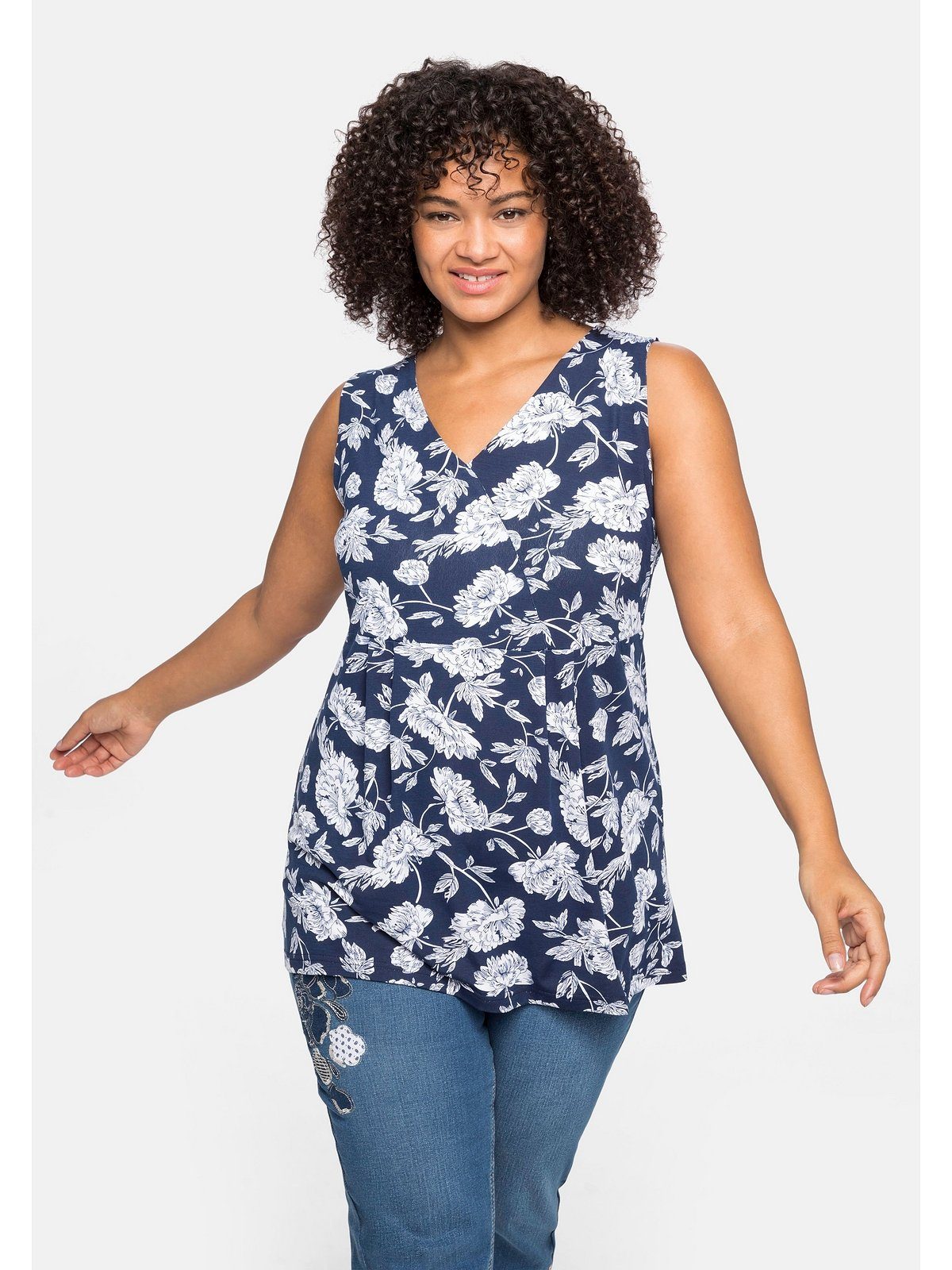 sheego by Joe Browns Longtop Große Größen mit Blumendruck und Spitze im Rücken