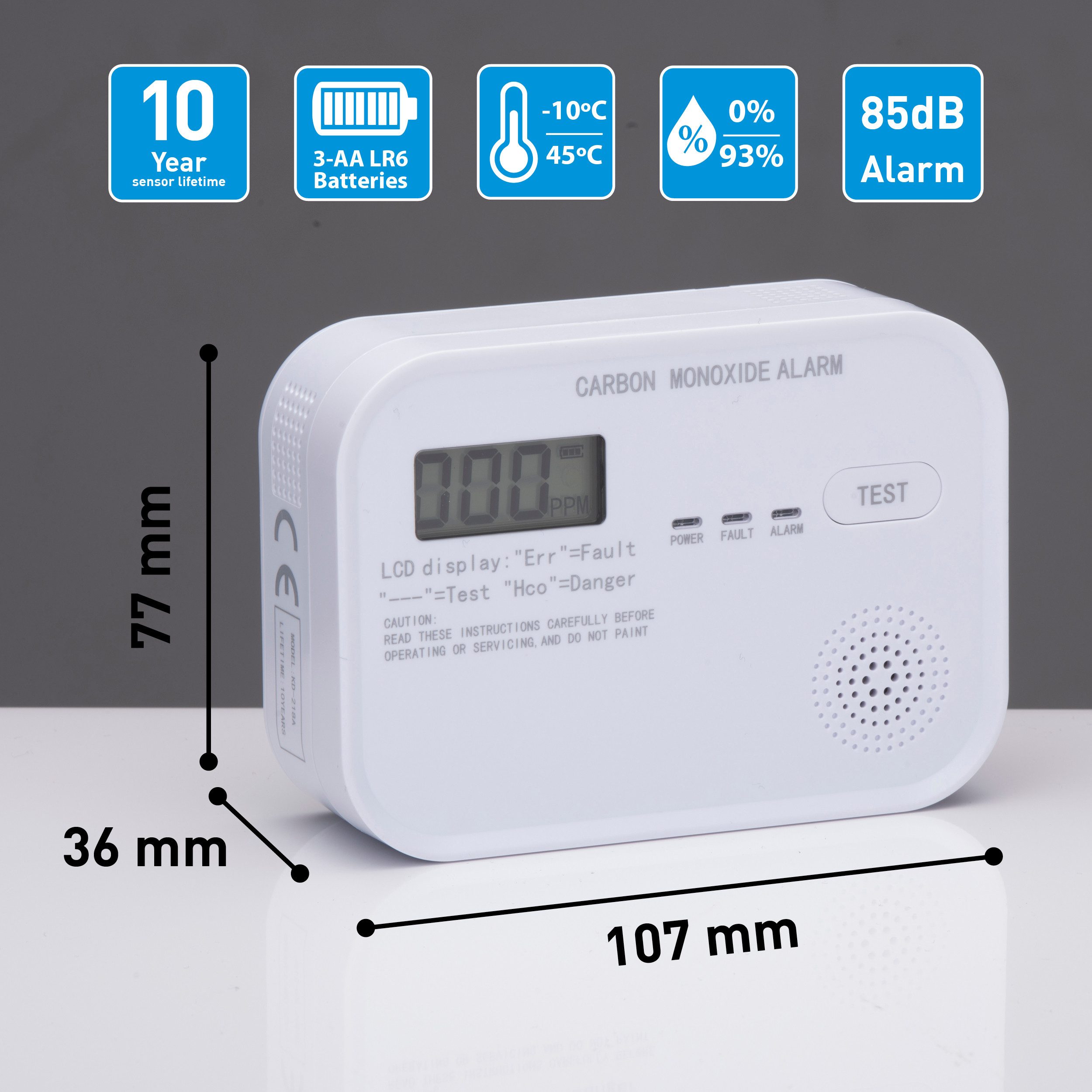 Grundig Grundig Kohlenmonoxid melder 10 Jahre Sensor – CO Melder Rauchmelder