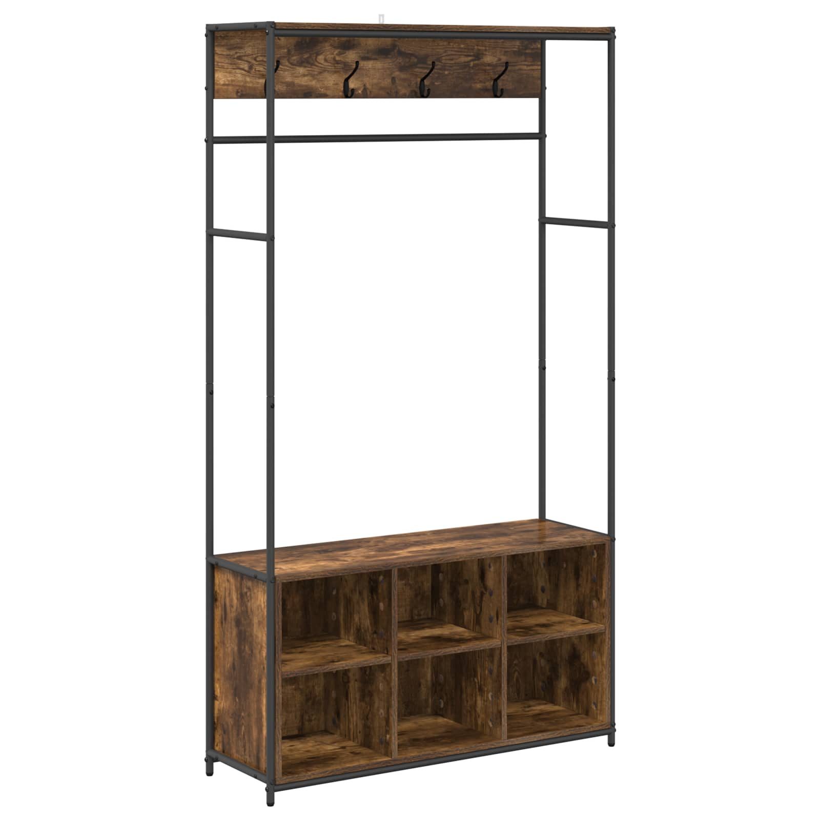 vidaXL Kleiderständer Garderobenständer mit Schuhbank Raucheiche 100 x 32 x 180,5 cm, (1 St)