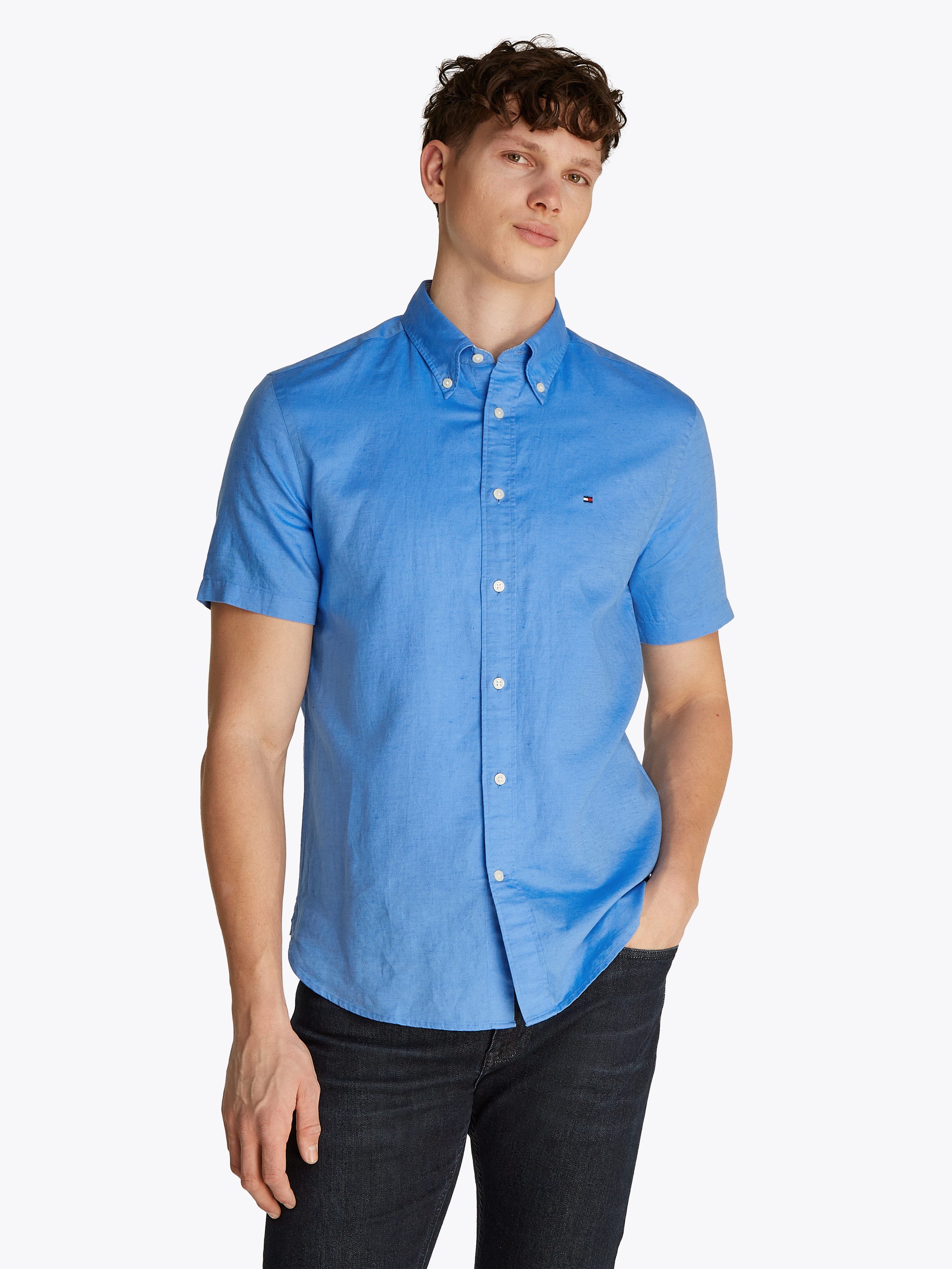 Tommy Hilfiger Kurzarmhemd LINEN BLEND SOLID SS Regular Fit SHIRT mit Butto günstig online kaufen