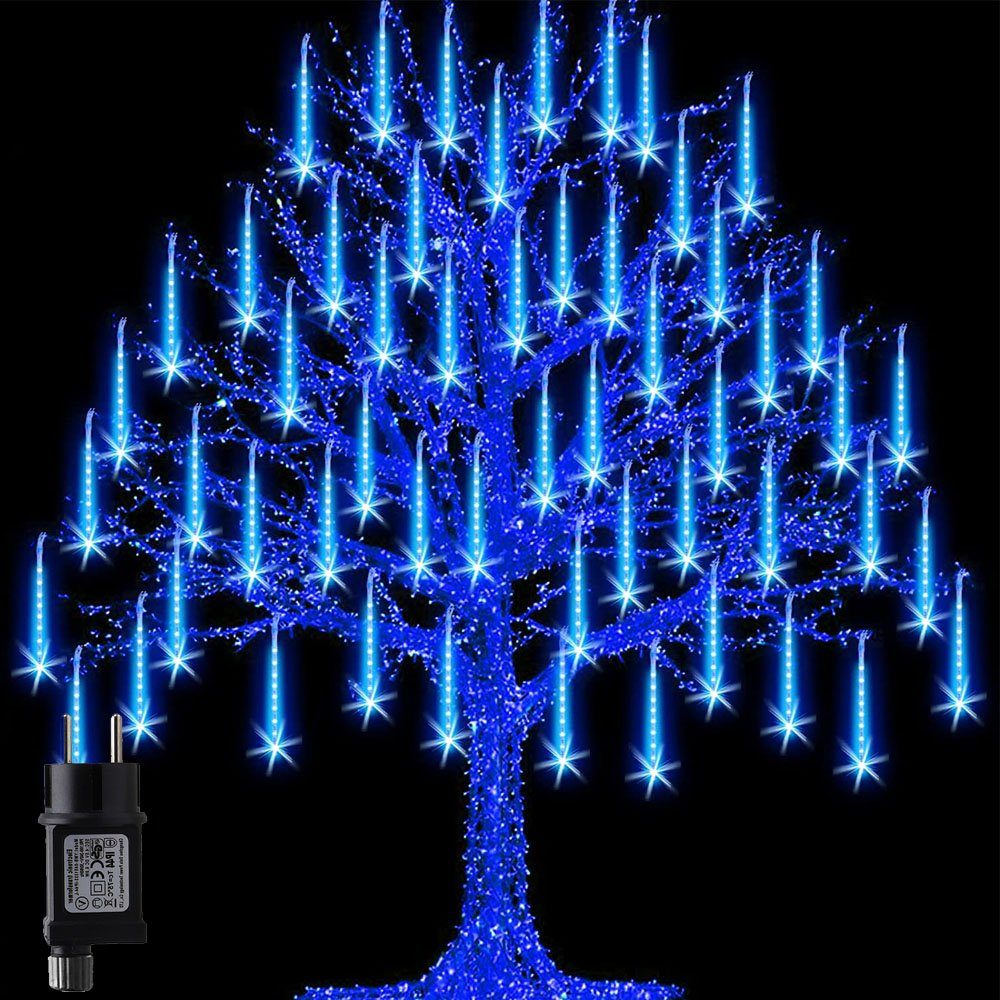 XERSEK LED-Lichterkette Kaltweiß Blau Meteorschauer Lichtervorhang LED  Eiszapfen Lichterkette, 3/4tlg Schneefall Regen Weihnachtsbeleuchtung IP44