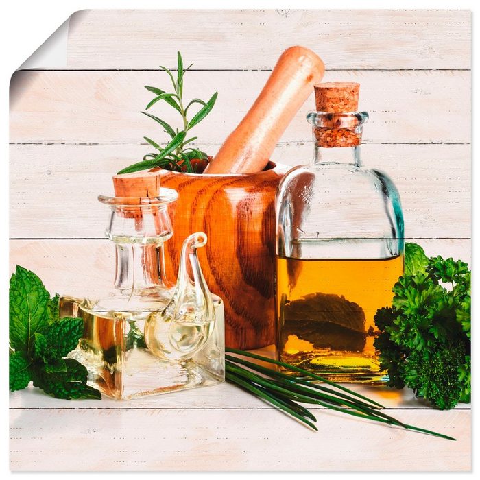 Artland Wandbild Olivenöl und Kräuter - Küche Arrangements (1 St) als Alubild Leinwandbild Wandaufkleber oder Poster in versch. Größen