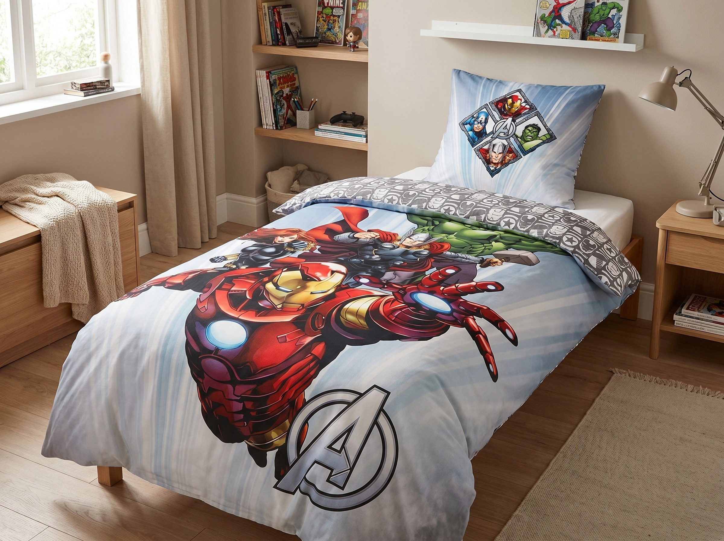 MARVEL Bettwäsche Marvel Avengers Bettwäsche Set, Mikrofaser, 2 teilig, 135-140x200 cm Deckenbezug, 63x63 cm Kissenbezug