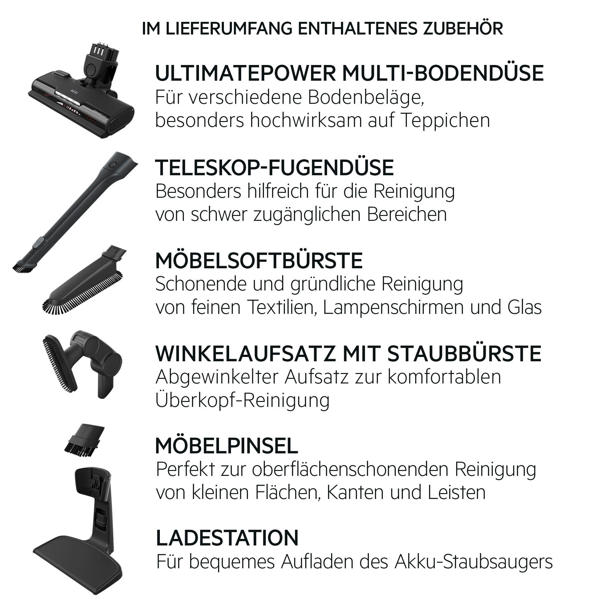 AEG Akku-Hand-und dB(A), beutellos, leise 5000 79 Laufzeit CLEAN bis (AS52CB18DB), Min. Akku-Staubsauger 2in1, zu Recyclingkunststoff, 45 58% Stielstaubsauger