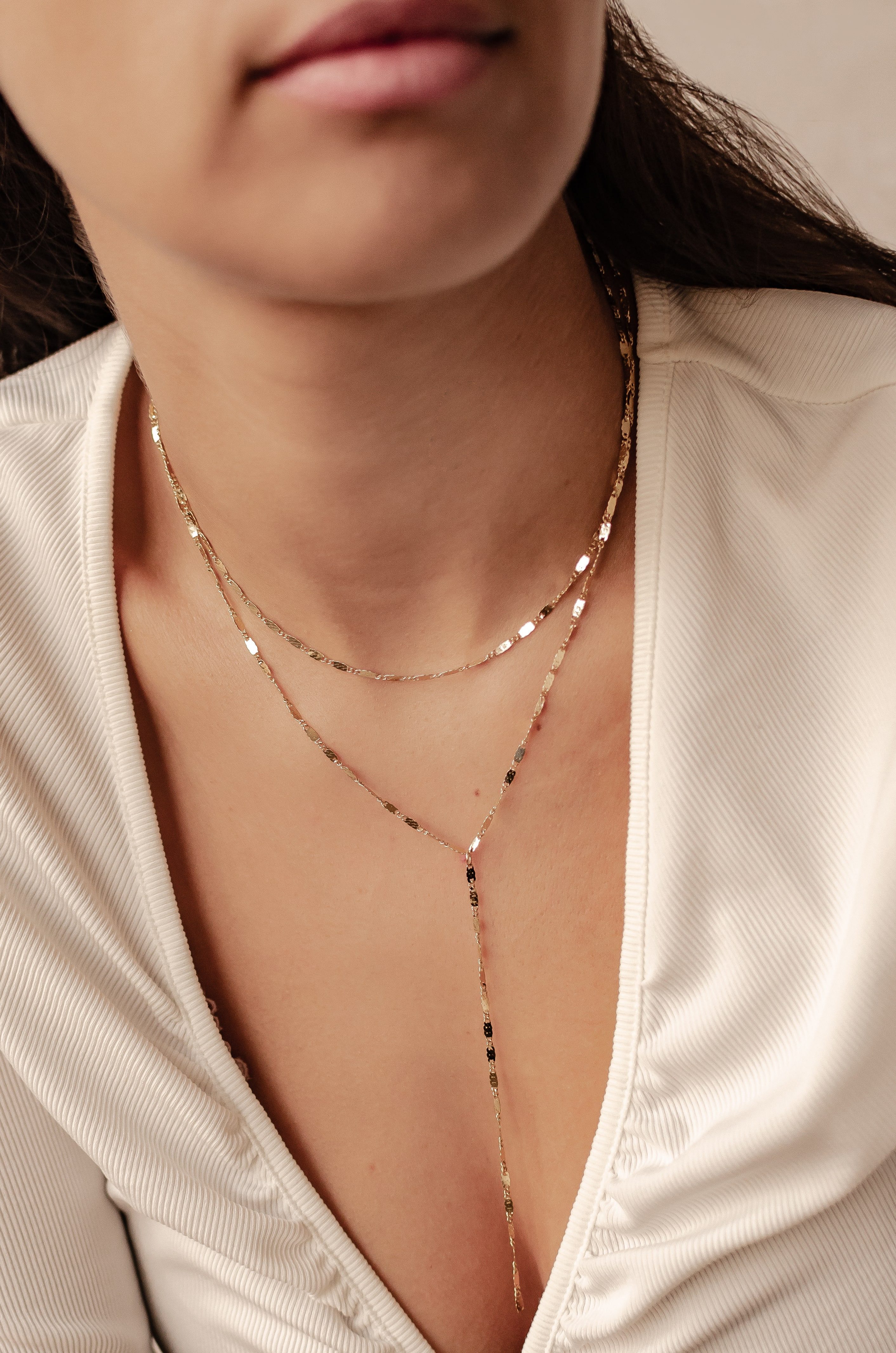 Hey Happiness Y-Kette mit Plättchen, Wasserfeste Edelstahl Lasso Halskette, Layer Lariat Damen Kette, Vergoldet 18K Roségold