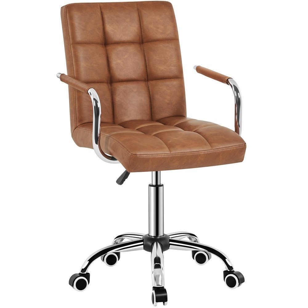 Yaheetech Drehstuhl höhenverstellbar Bürostuhl Chefsessel, Retro ergonomischer Braun