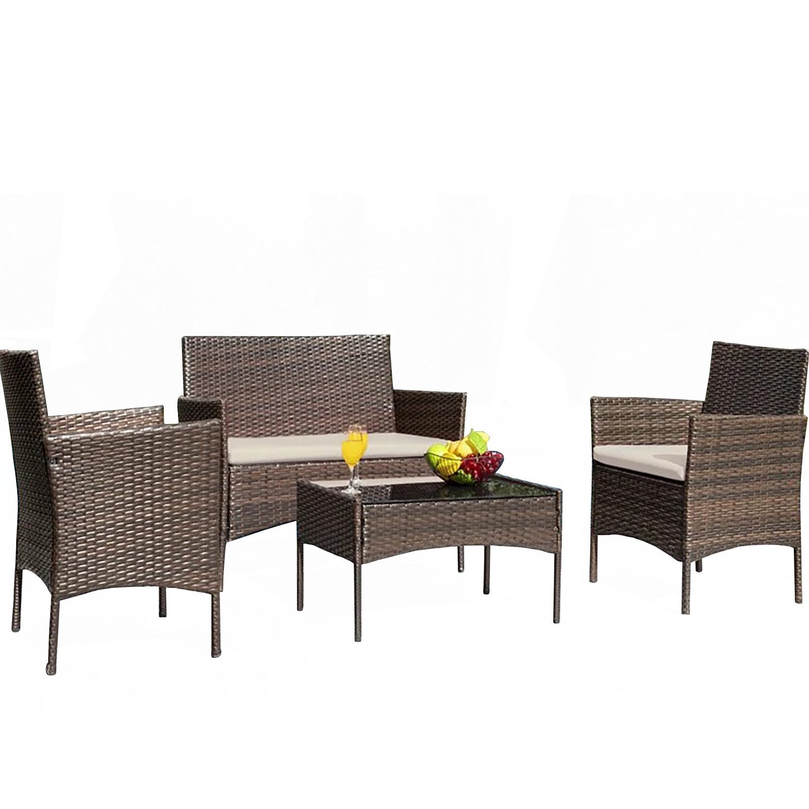 HTI-Living Garten-Essgruppe Terrassenmöbel Maceira, (Set, 4-tlg., 1 Zweisitzer, 2 Sessel, 1 Tisch), Loungemöbel Polyrattan