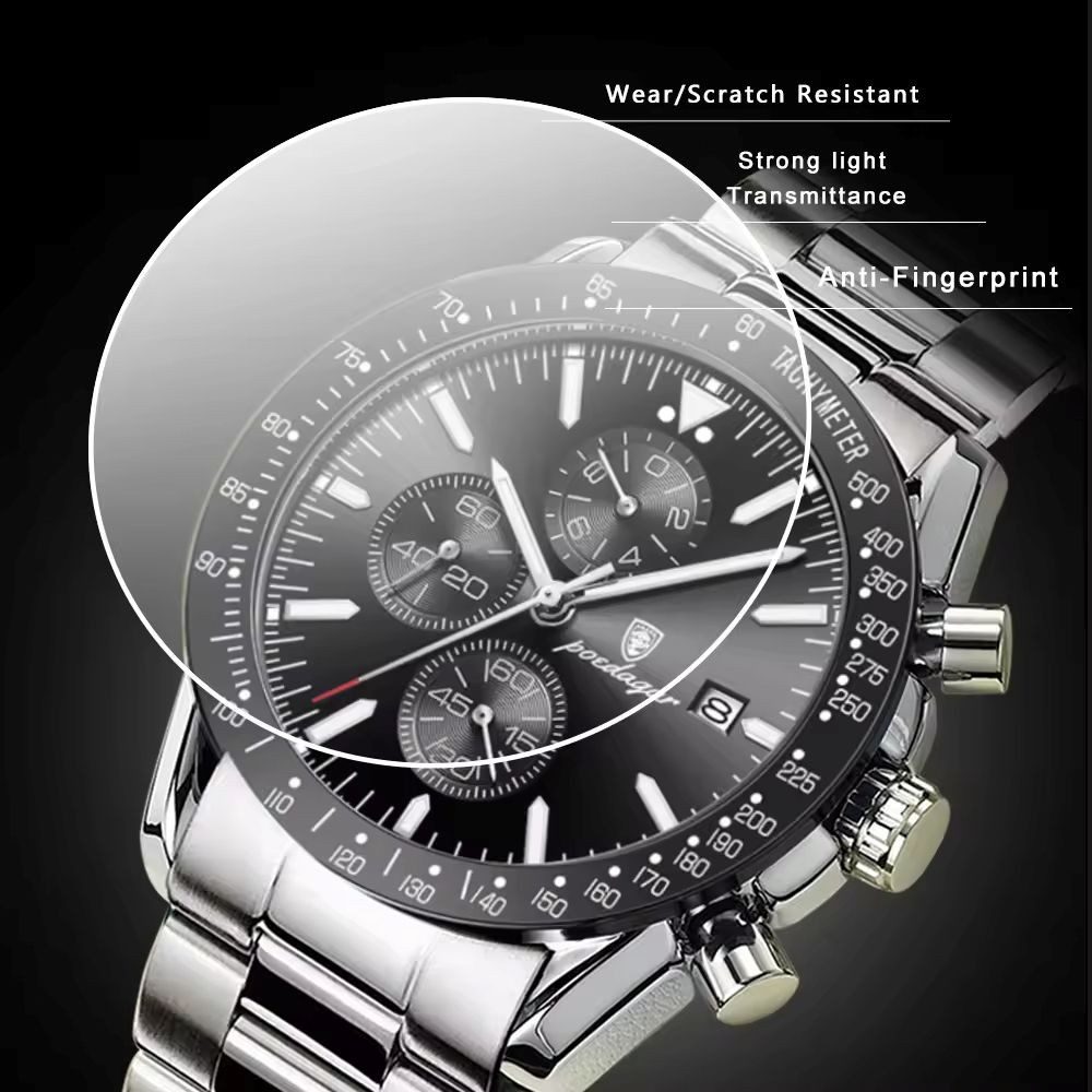 POEDAGAR Quarzuhr Poedagar 988 Luxusuhr Edelstahl Chronograph für Herren