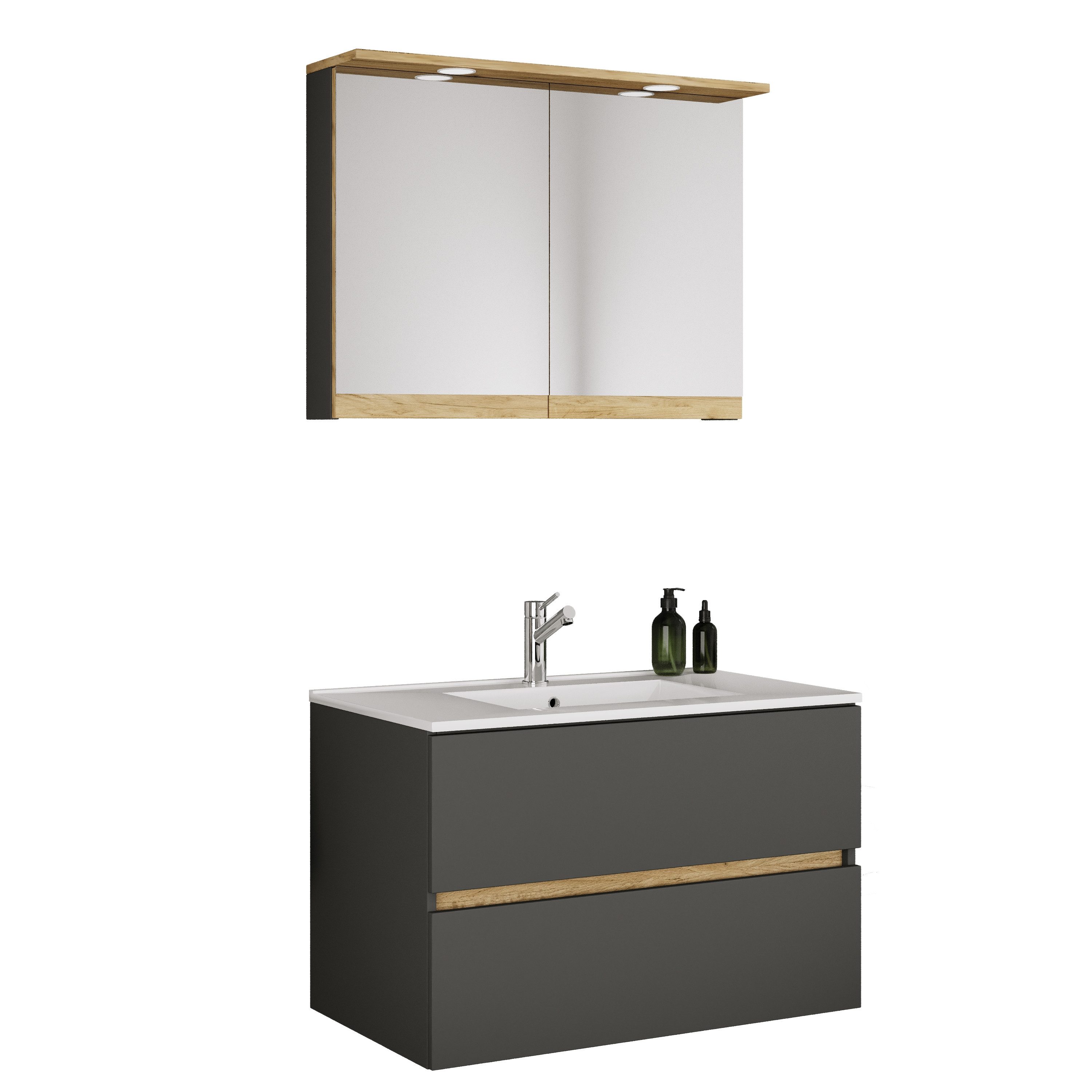 VCM Waschtisch 3 teilig Badmöbel-Set Waschplatz Cosila (Set, 3-St., 1x Unterschrank 1x Waschbecken 1x Spiegelschrank)