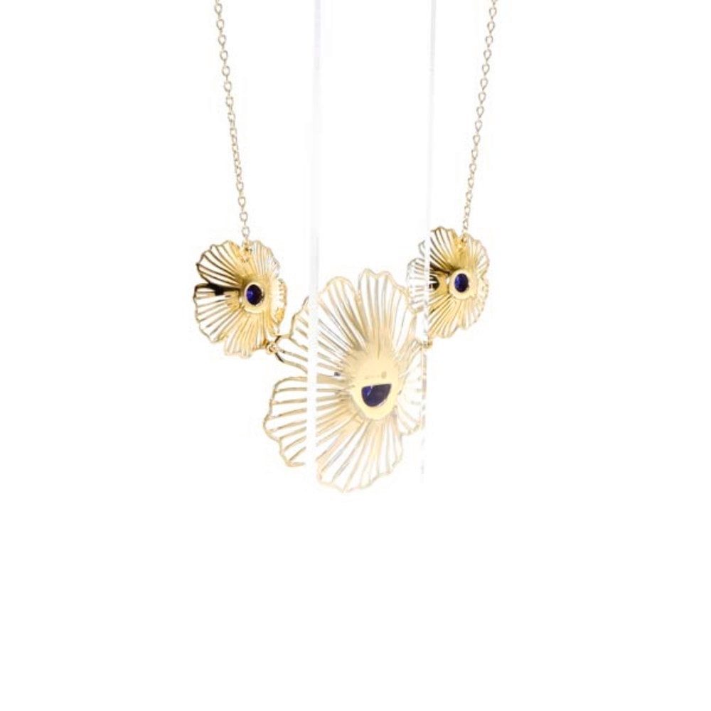 Cavill Silberkette Cavill Silbercollier 2,12 ct Madagaskar Saphir, vergoldet, floral (1-tlg)
