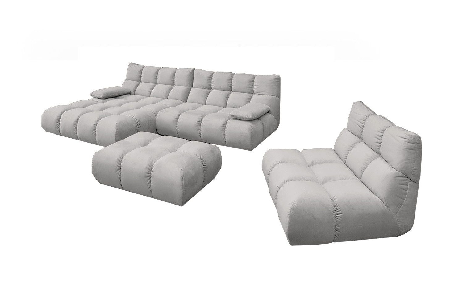 KAWOLA Sitzgruppe VIVIEN, (Set, 3-tlg), Ecksofa Drehsessel Hockerbank Velvet verschiedene Farben