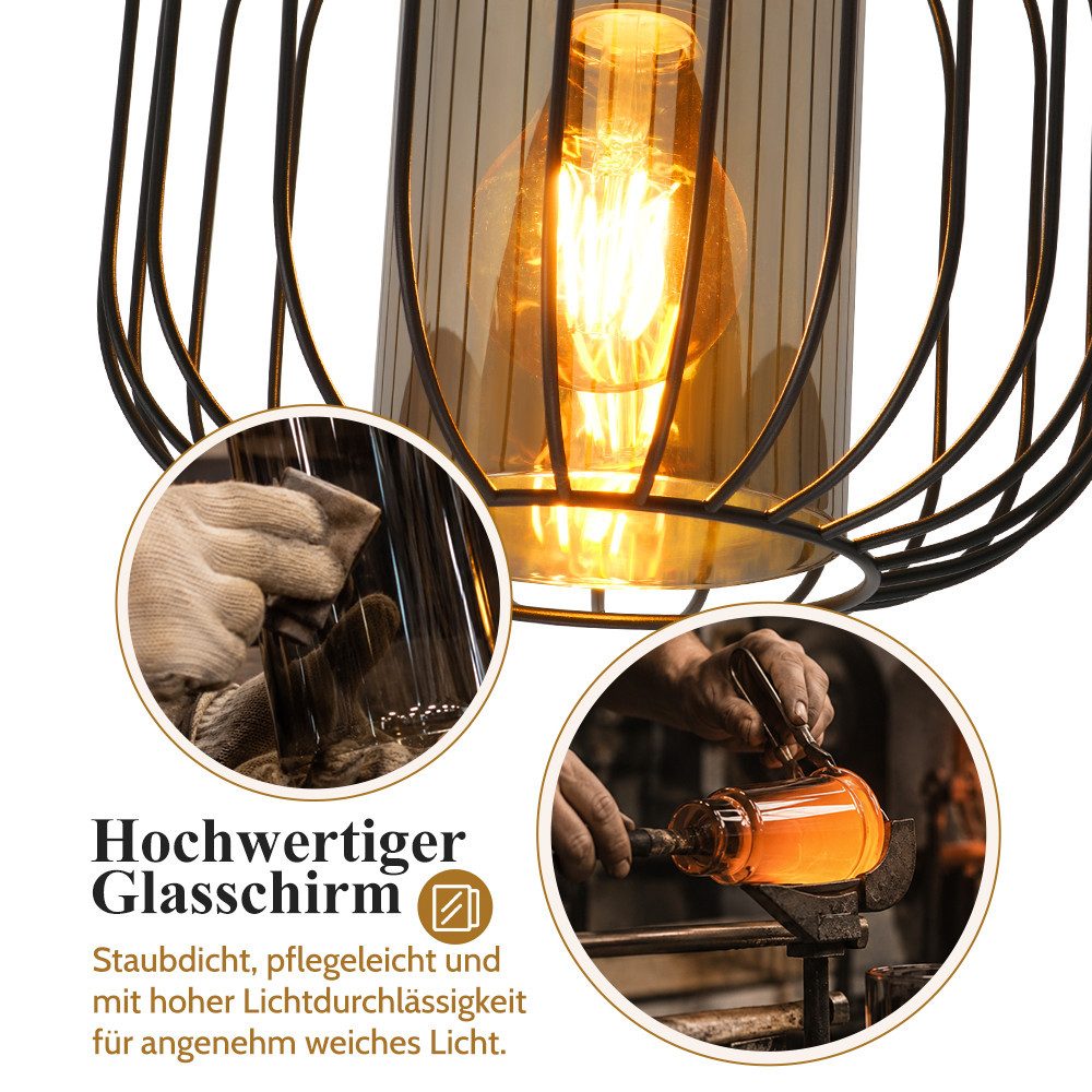 Nettlife Deckenleuchte Vintage 1 flammig E27 schwarzes Metall Glas Schirm Industrial Style, ohne Leuchtmittel, für Flur Schlafzimmer Küche Büro – Bild 5 von 5