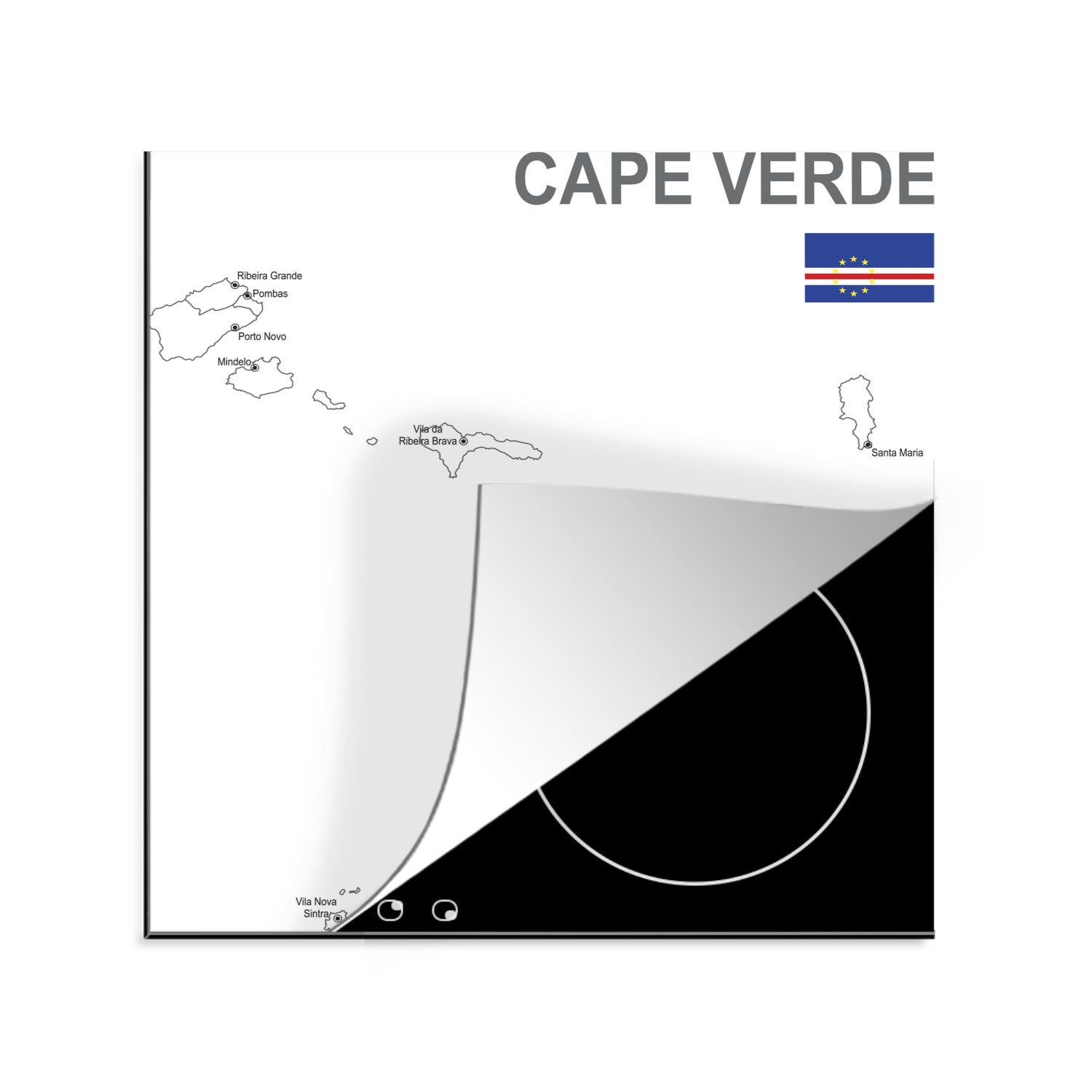 MuchoWow Herdblende-/Abdeckplatte Weiße Illustration der Karte von Kap Verde, Vinyl, (1 tlg), 78x78 cm, Ceranfeldabdeckung, Arbeitsplatte für küche