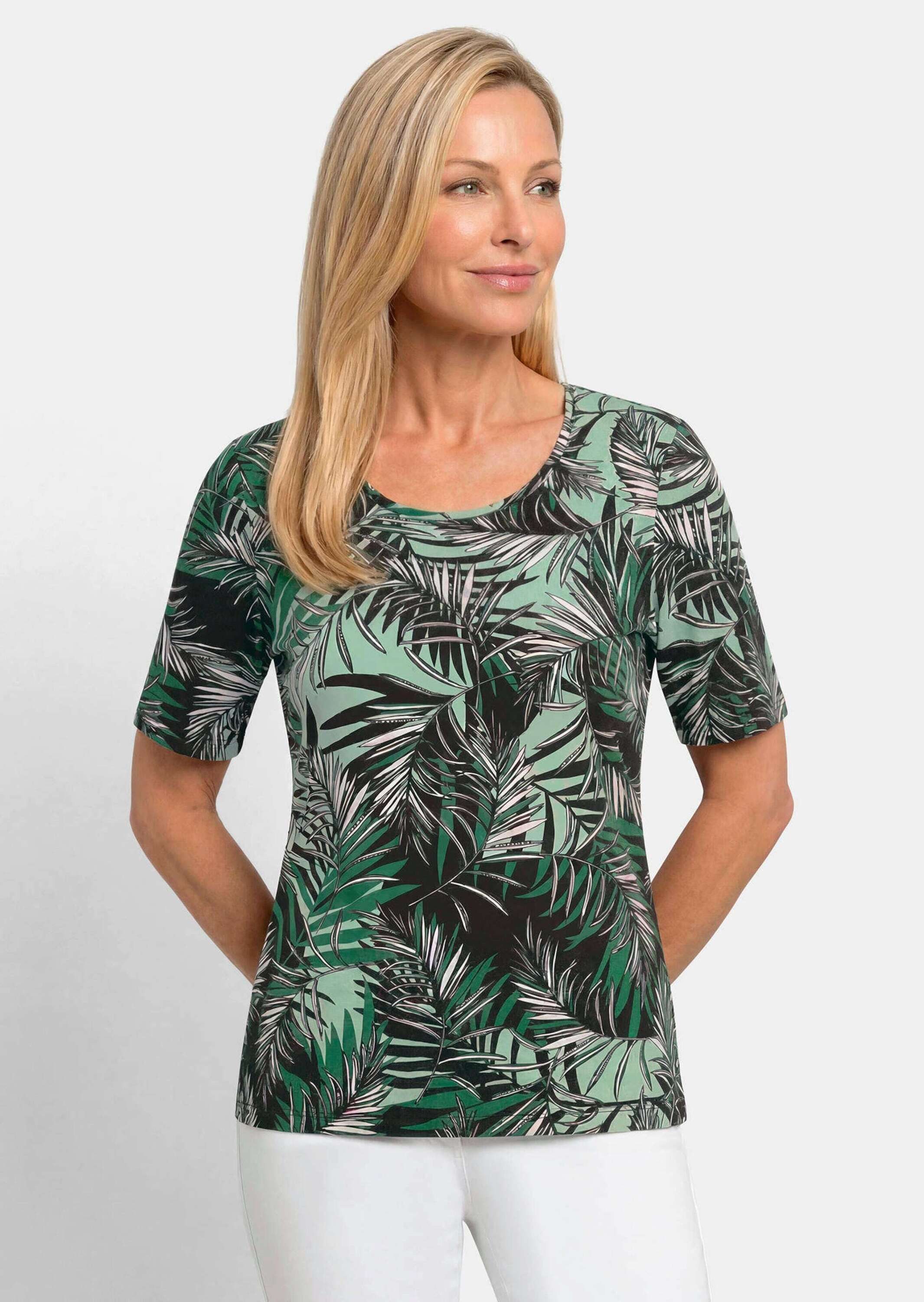 T-Shirt Viskoseshirt mit Palmenprint