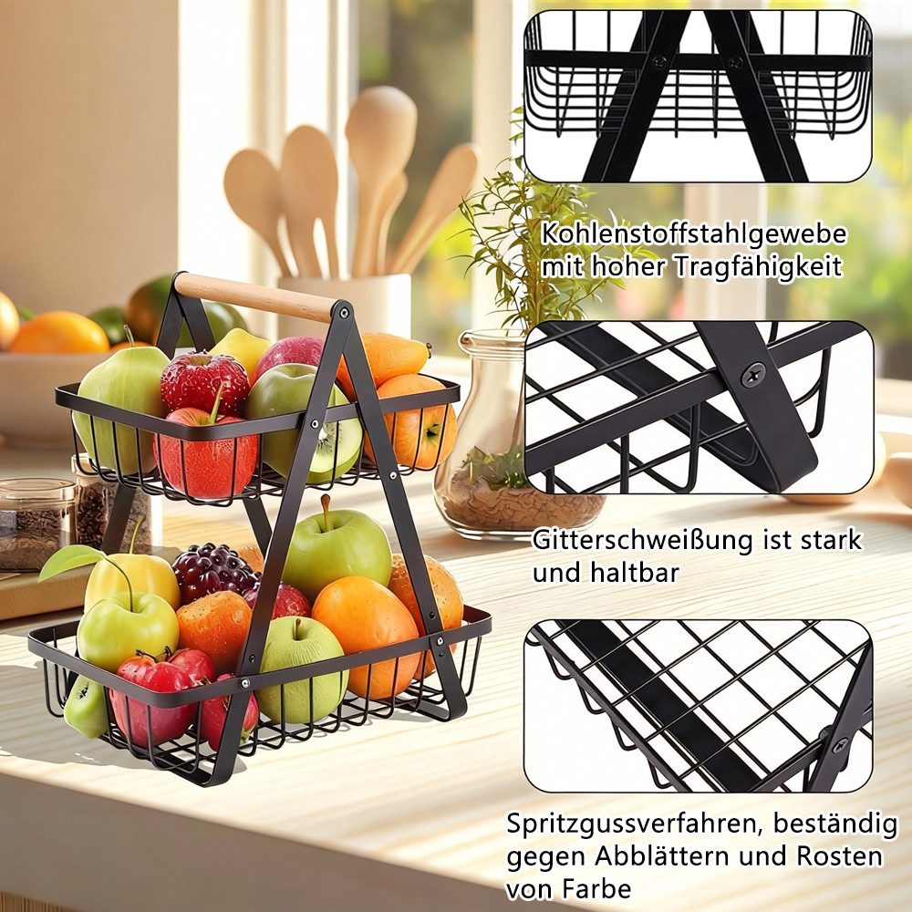 TUWENA Obstschale 2 Stöckig Obstkorb Etagere, Ablagekorb Stehend Aufbewahrung Küche