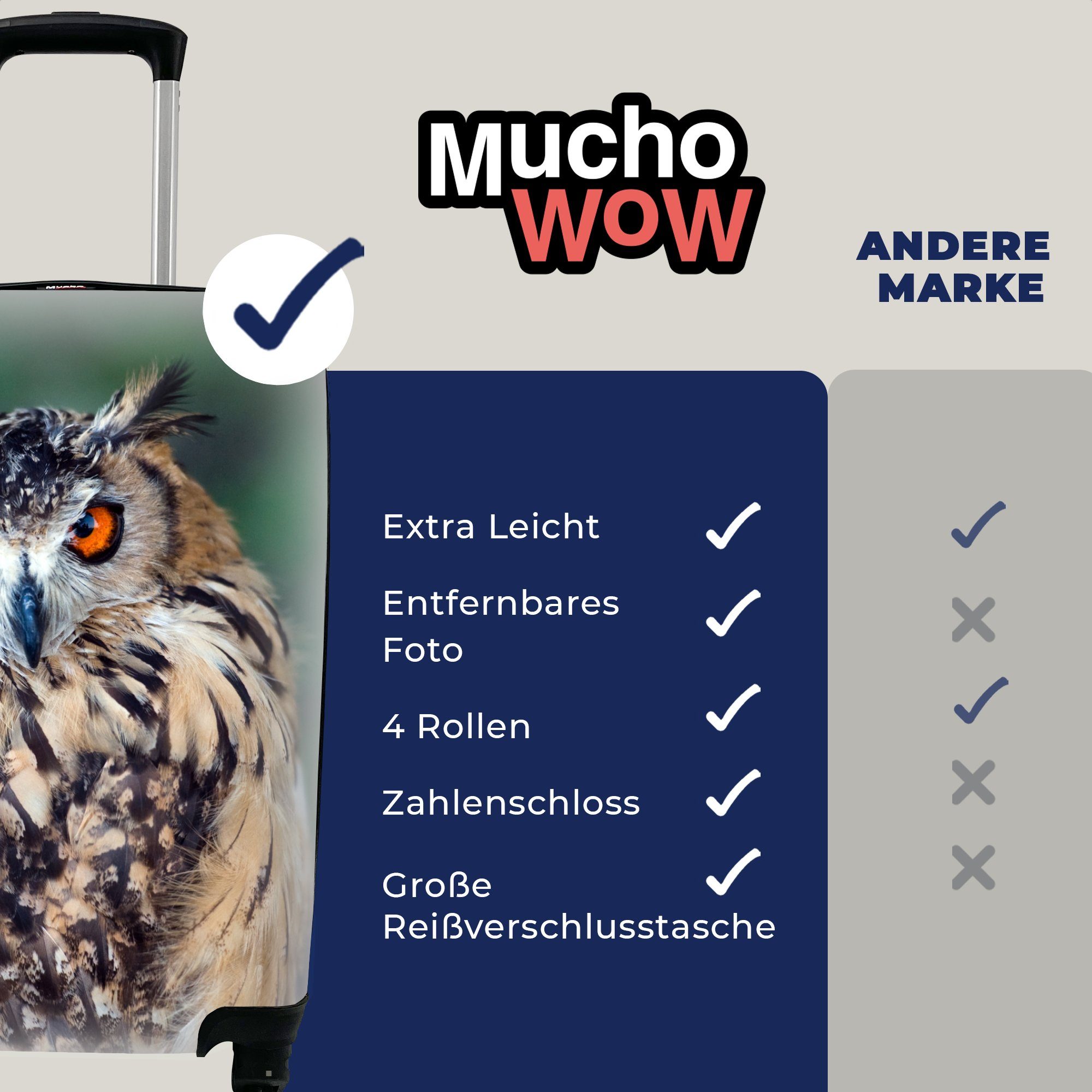 MuchoWow Handgepäckkoffer mit Handgepäck Ferien, rollen, für 4 Rollen, Trolley, Reisetasche Eule, Reisekoffer