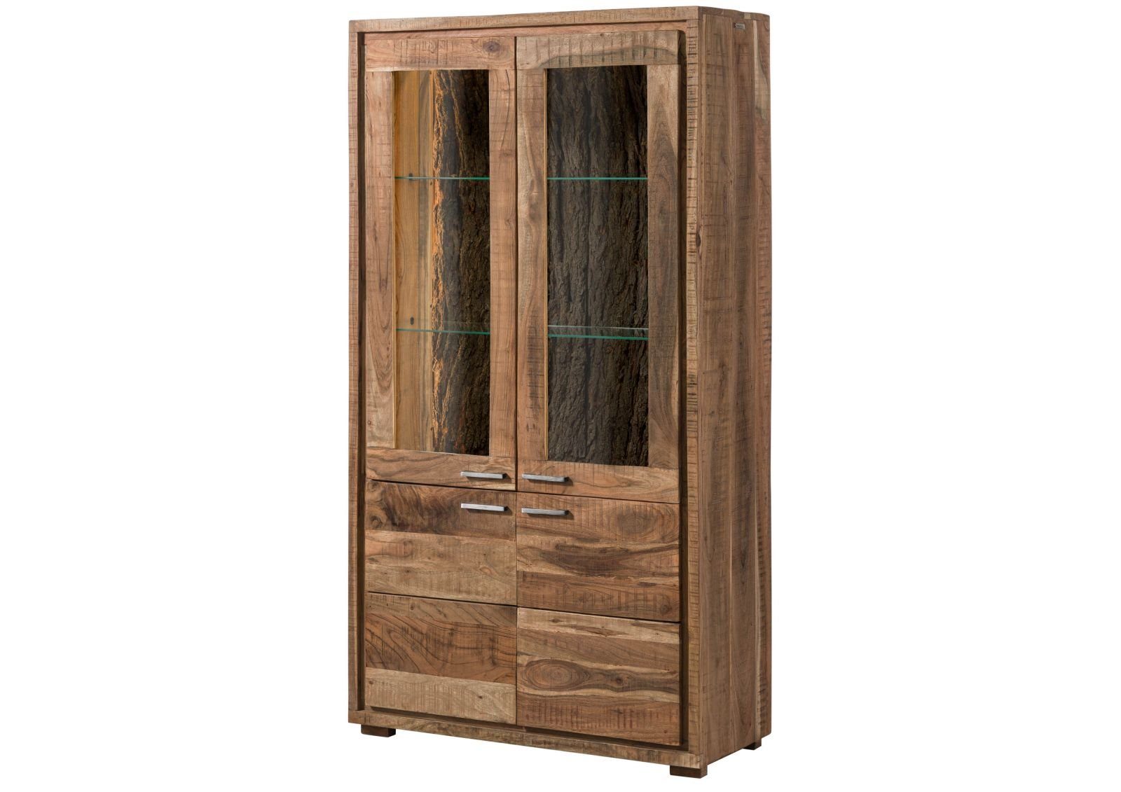 Massivmoebel24 Standvitrine BARK (Vitrine Akazie 98x40x180 natur lackiert BARK #108) Vitrine Akazie 98x40x180 natur lackiert BARK #108