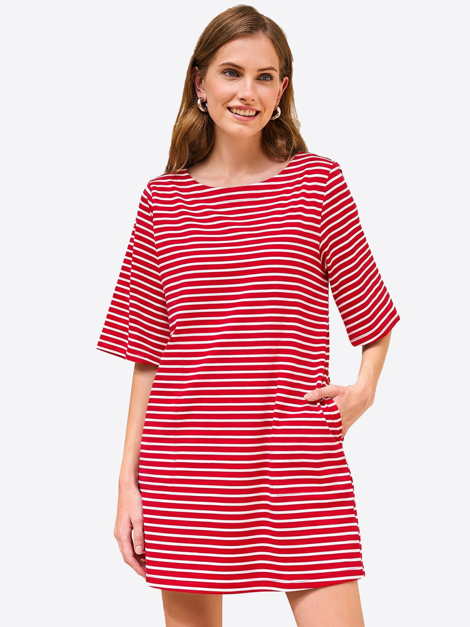 Imily Bela Shirtkleid Damen Mini lässig locker Halbarm Rundhals (Packung, 1-tlg., 1per-Pack) gestreift mit Eingrifftaschen