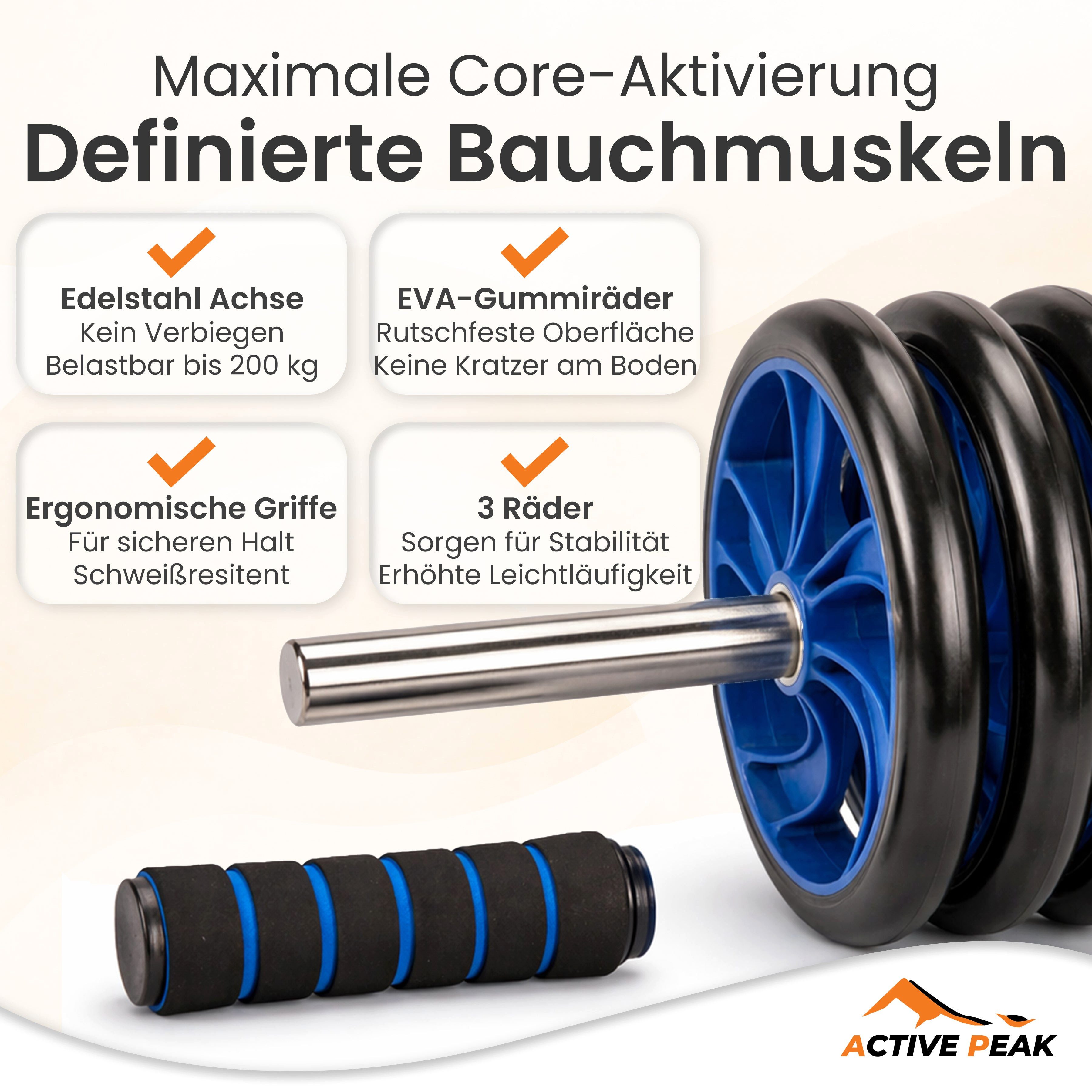 Active Peak AB-Roller 7-in-1 Workout Set mit Bauchroller, Liegestützgriffen, Springseil (Widerstandsbänder & Zubehör)