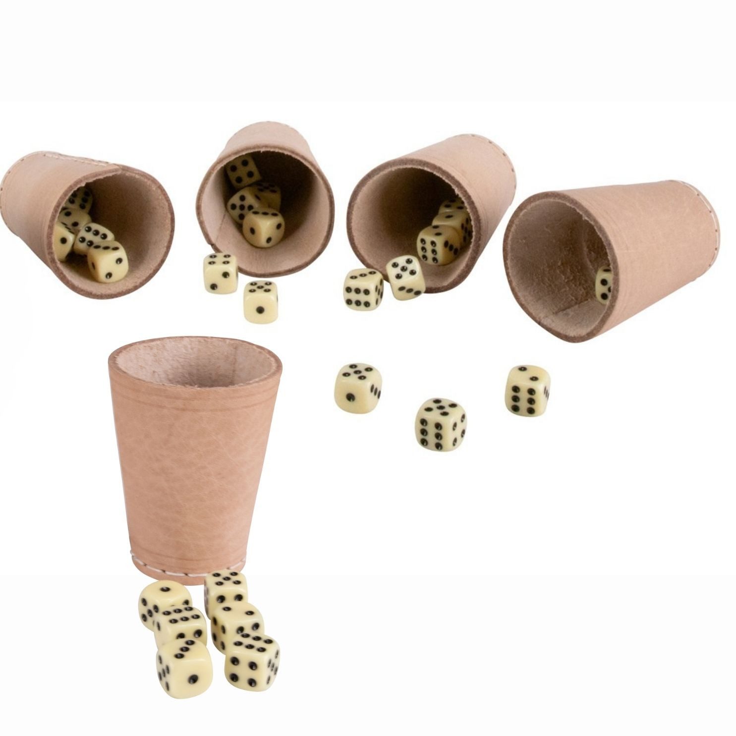 GICO Spielesammlung 5 Stück Würfelbecher (echt Leder) Standard mit 6 Würfeln - 5902-5