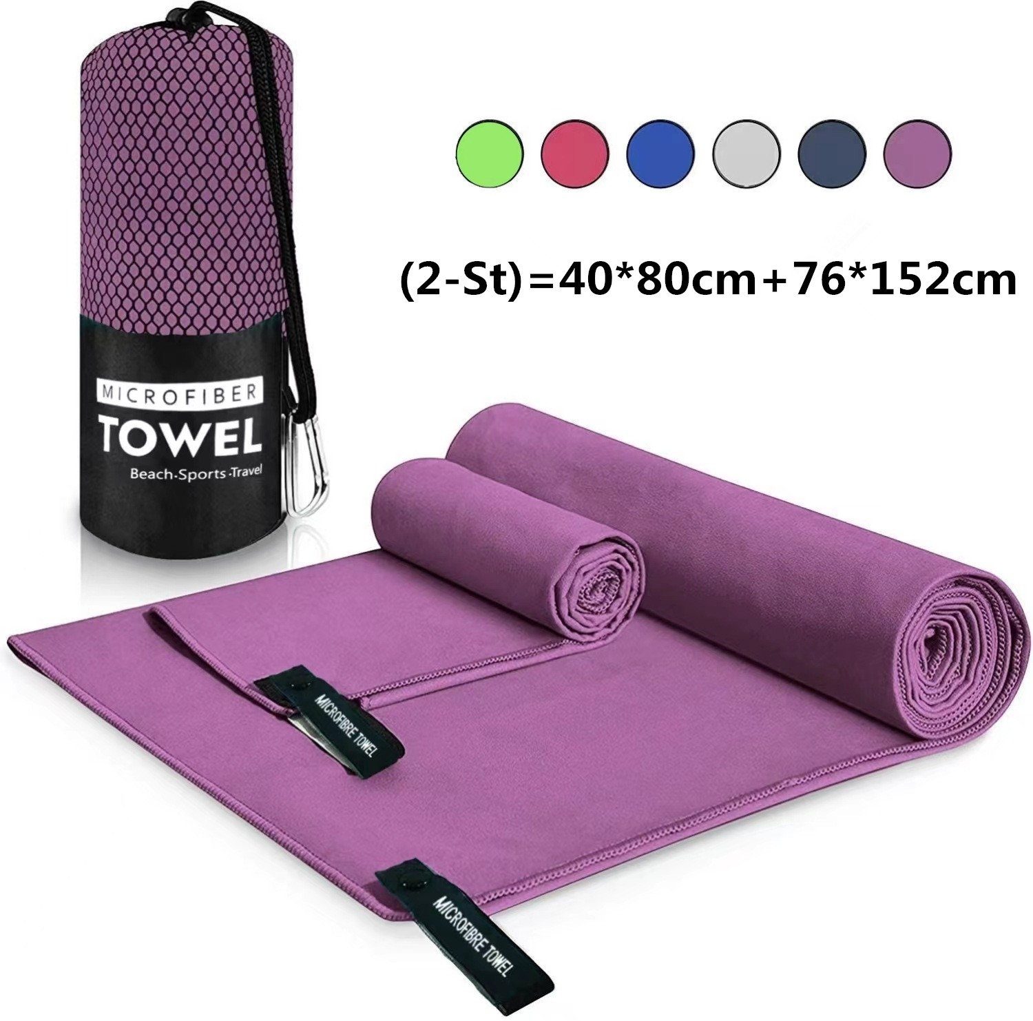 XDeer Sporthandtuch Mikrofaser Sport Handtuch,(2-St)Handtücher/Saunatuch/Strandtuch, Kühltuch/Fitnesstuch Badehandtücher/ Reisehandtücher für Reisen purple