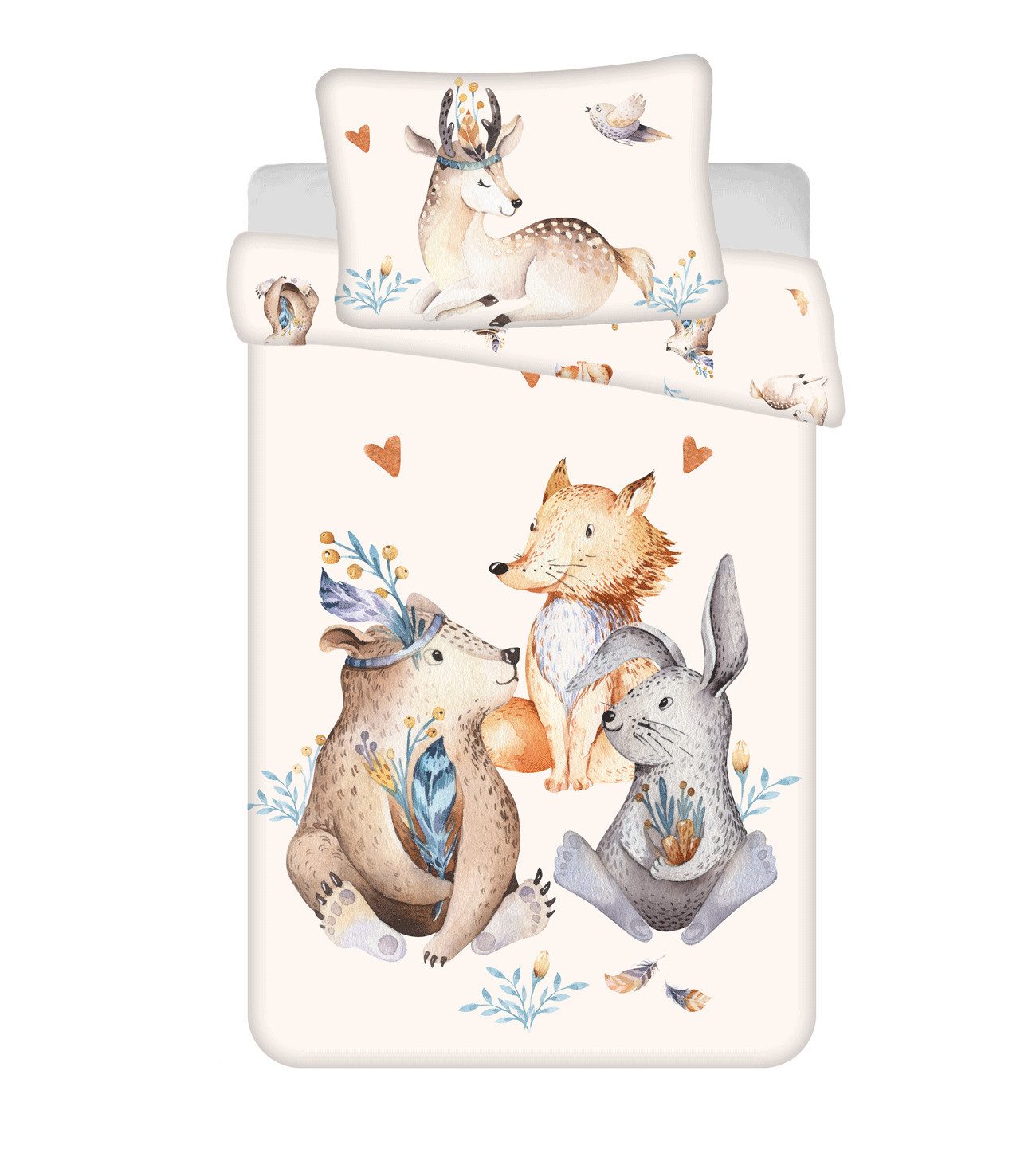 Babybettwäsche animals "woodland" Baby 2tlg. Größe: 100x135+40x60 cm