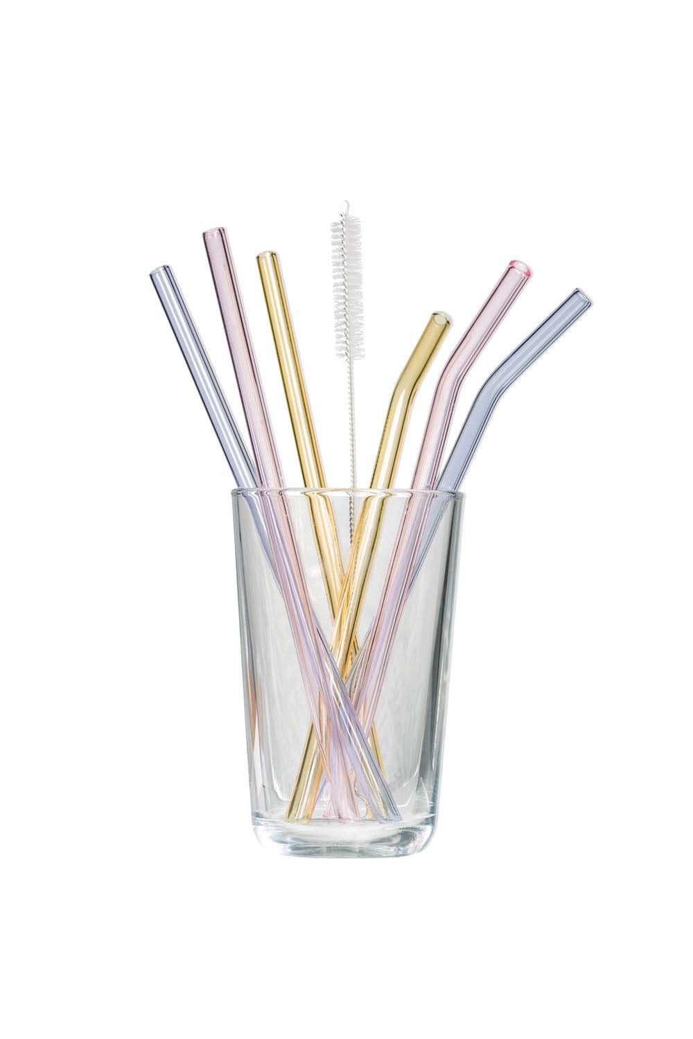 Tranquillo Trinkhalme aus Borosilikatglas RAINBOW 6er-Set Ø0,8x20 cm spülmaschinengeeignet, (7-tlg., Set aus 3 geraden & 3 geknickten Glasstrohhalmen & 1 Reinigungsbürste), Nachhaltige, wiederverwendbare Glasstrohhalme im Rainbow-Design