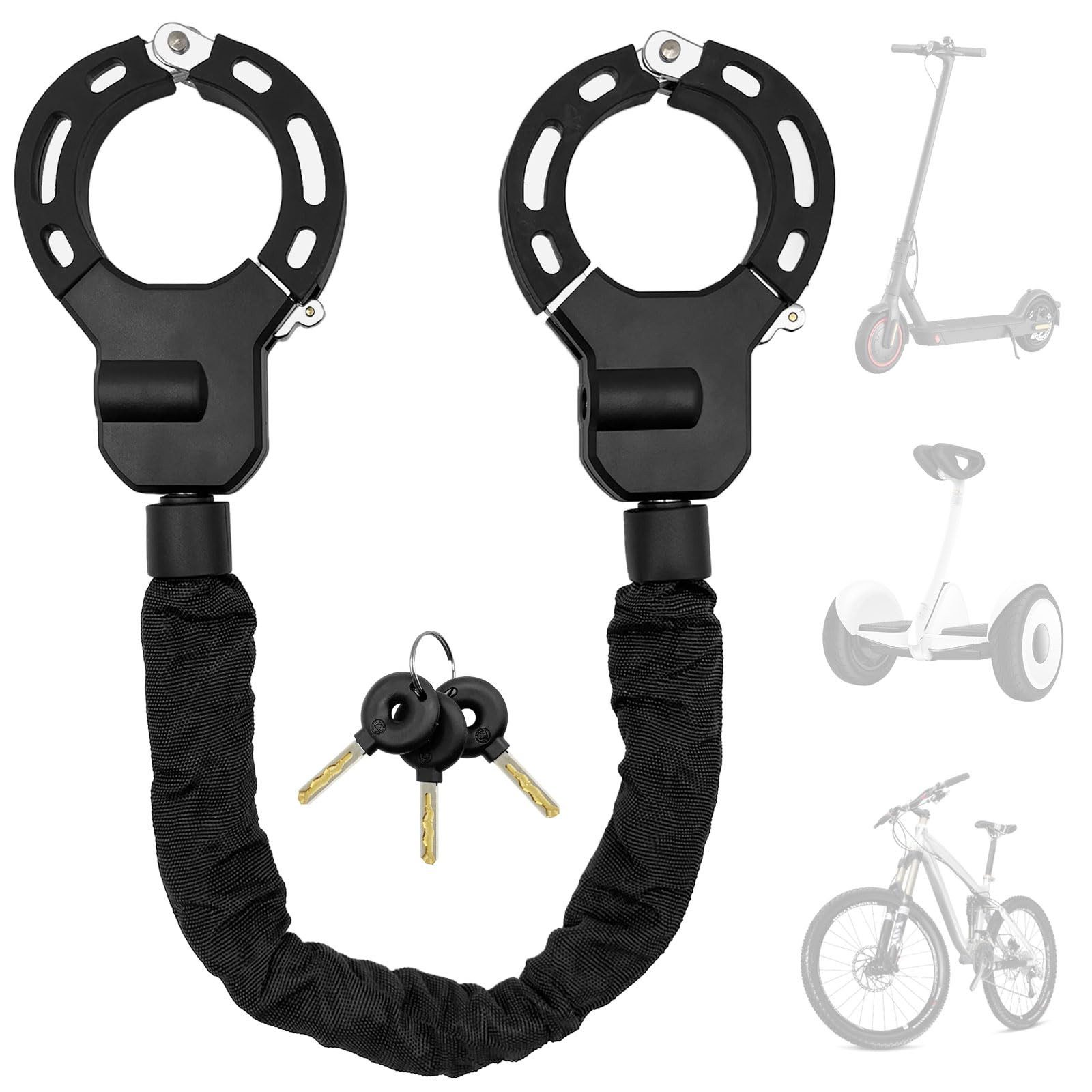 LEMLIT Kettenschloss Handschellenschloss für E-Scooter und Fahrrad (1er Set, 4-tlg., Schließmechanismus + 3 Schlüssel), Fahrradschlösser, 90 cm, mit Textilschutzhülle, 3 Schlüssel, Schwarz