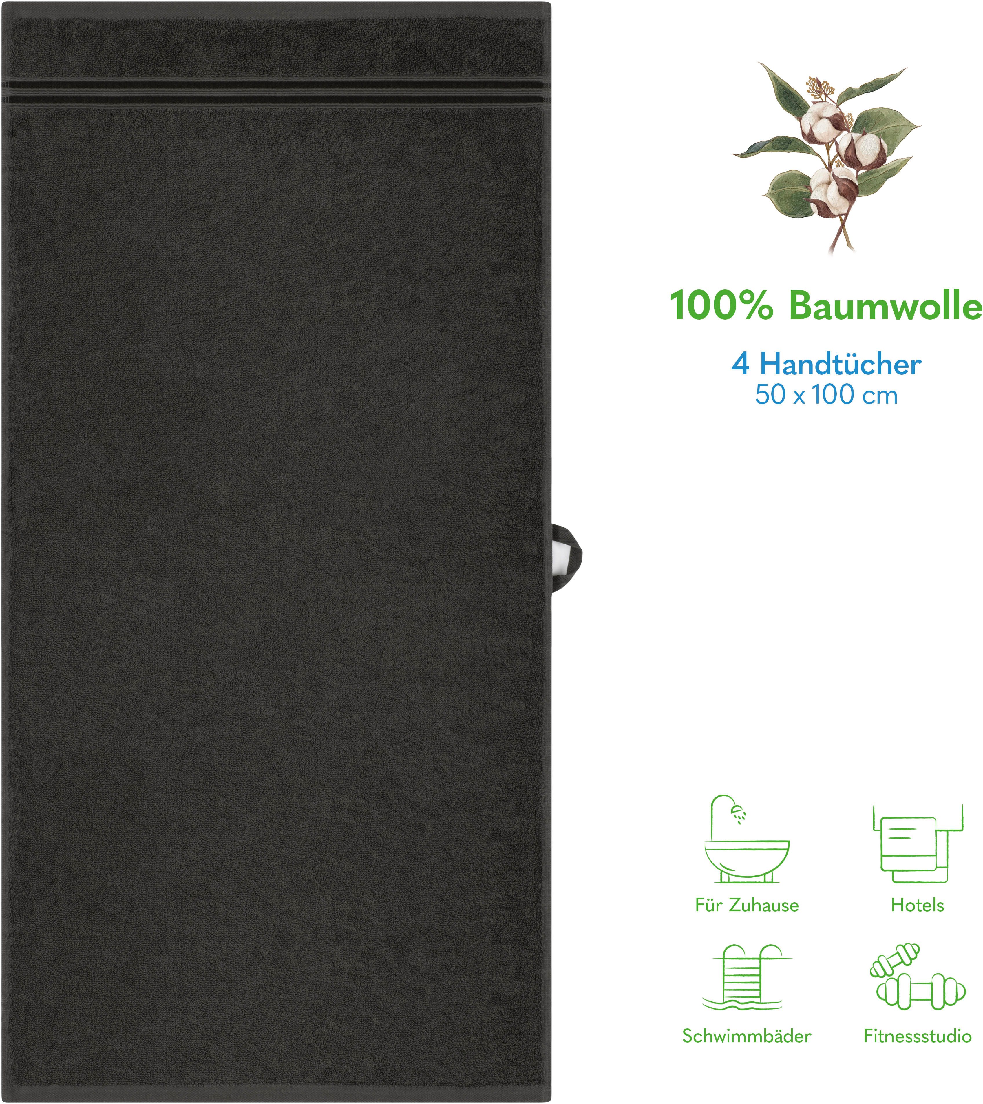 HAMMETEX Handtuch Set 4er Set Handtücher 50x100 cm, 100% Baumwolle, Weich & Saugstark, Frottier (Set, 4-St), mit Bordüre, einfarbig, weich – Bild 2 von 5
