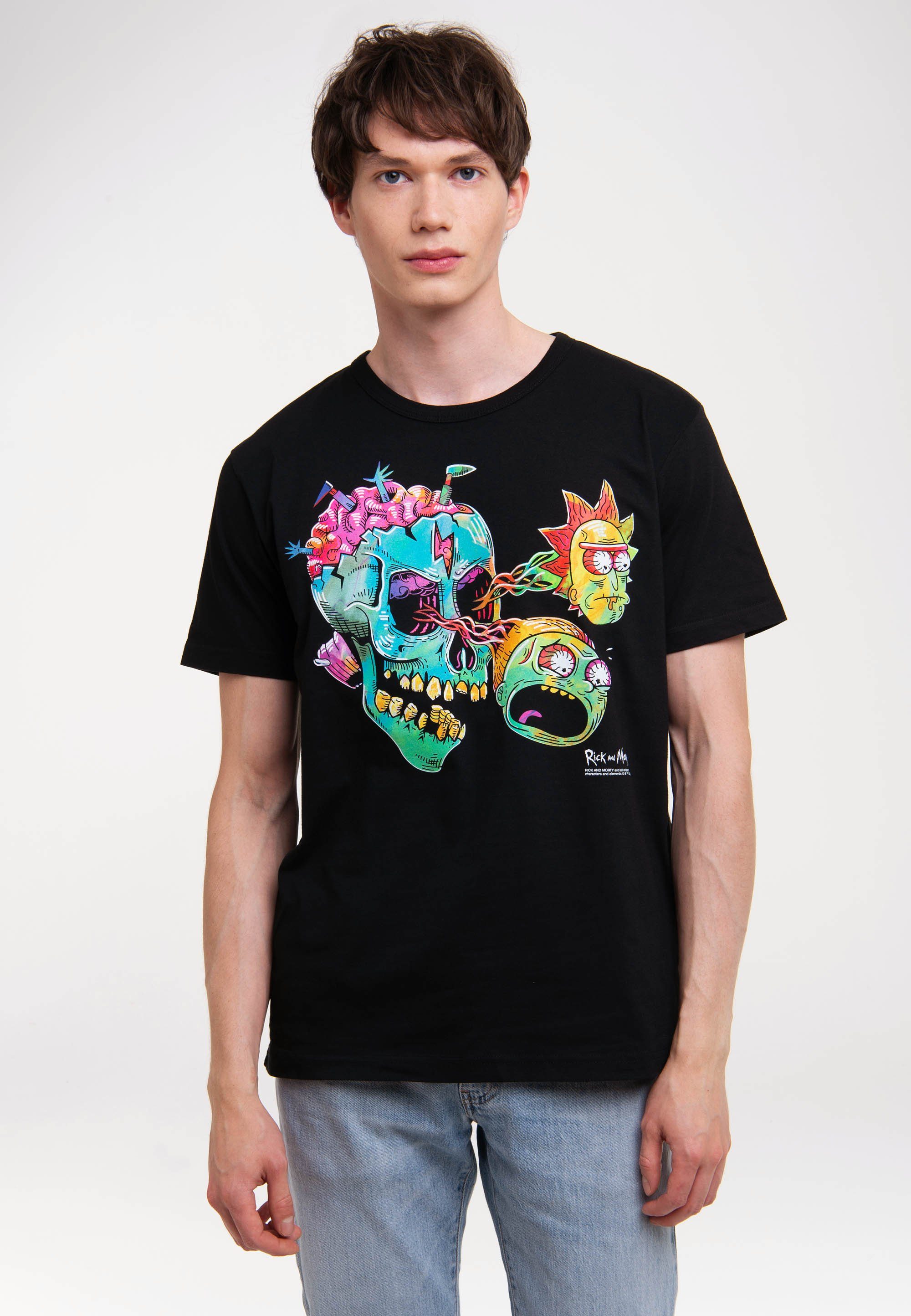 LOGOSHIRT T-Shirt Rick & Morty lizenziertem Eyeball Skull - mit Print