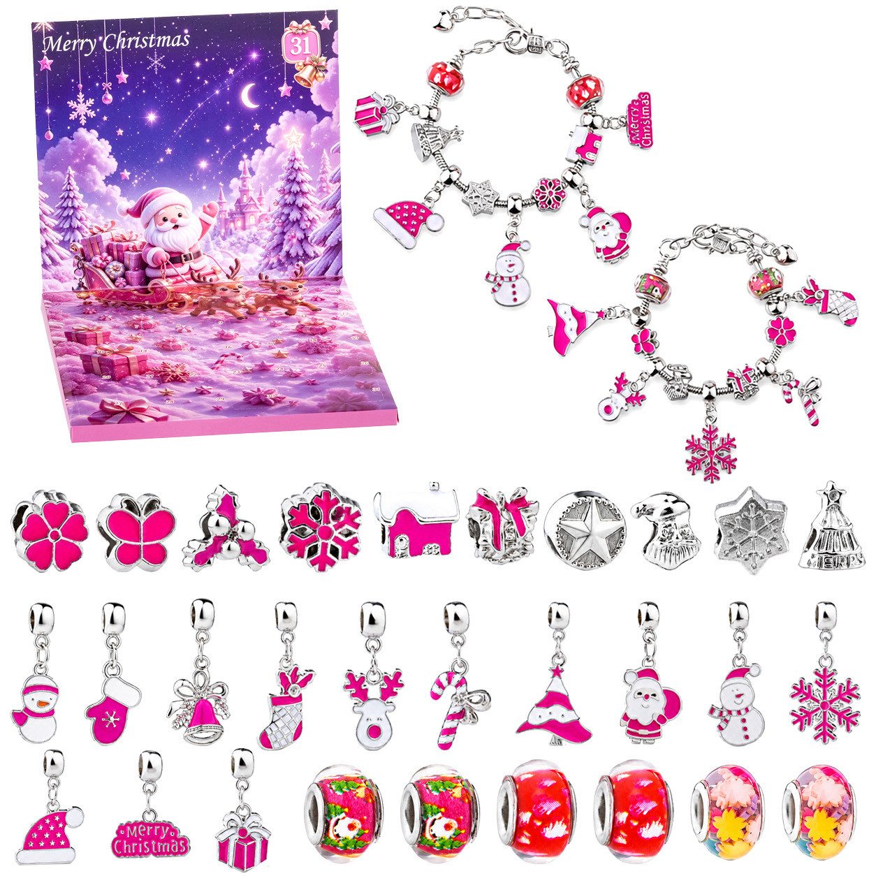 CLTYQ Schmuck-Adventskalender Adventskalender 2026 Kinder Mädchen, Weihnachtskalender Schmuck, Basteln Armbänder Halsketten, Weihnachten Geschenke