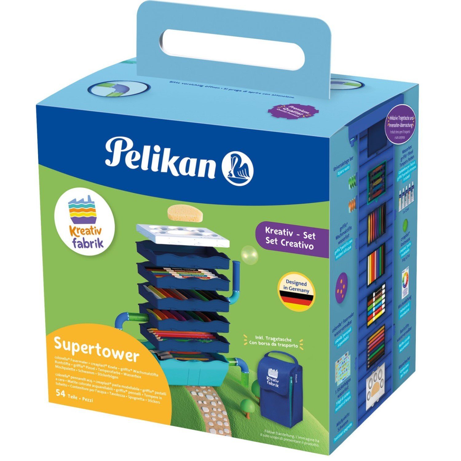 Pelikan Marker Kreativfabrik Super-Tower Set Box 54 Teile, Griffix Pinsel Knete Stifte Temperafarben Wachsmalstifte Buntstifte
