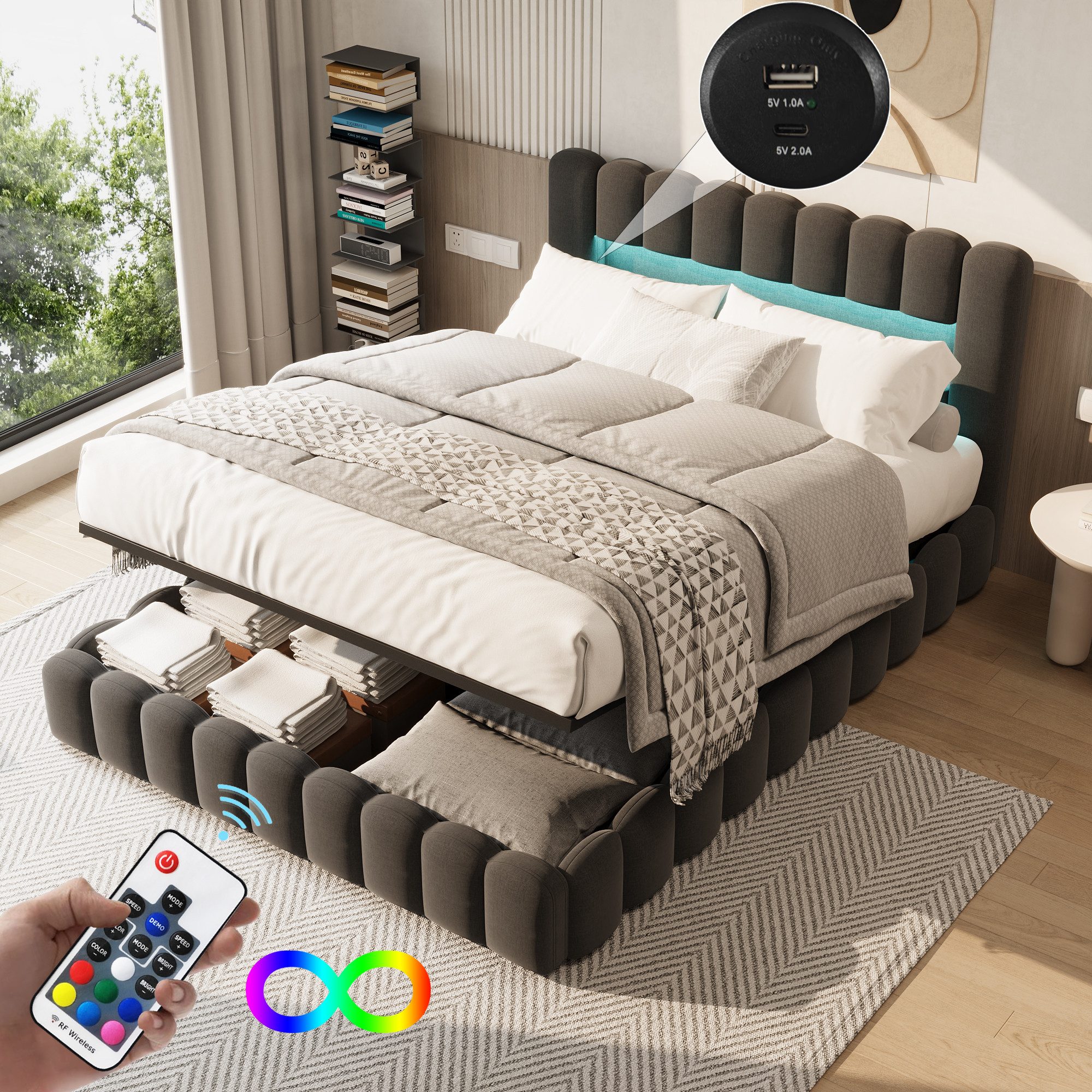 PXloue Polsterbett Doppelbett Jugendbett (ohne Matratze), günstig online kaufen