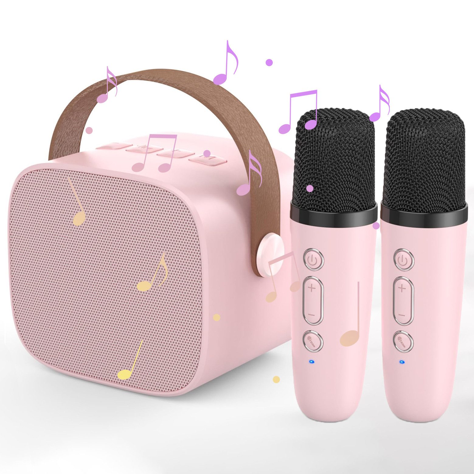 RWEUOQ Kinder-Lautsprecher mit 2 kabellosen Mikrofonen Tragbare Mini-Karaoke Bluetooth-Lautsprecher HI-FI-Klangqualität, 360°-Surround-Sound (Bluetooth 5.0-Technologie, Lautsprechern mit LED-Lichteffekt,USB-Laden, Geschenk für Kleinkinder)