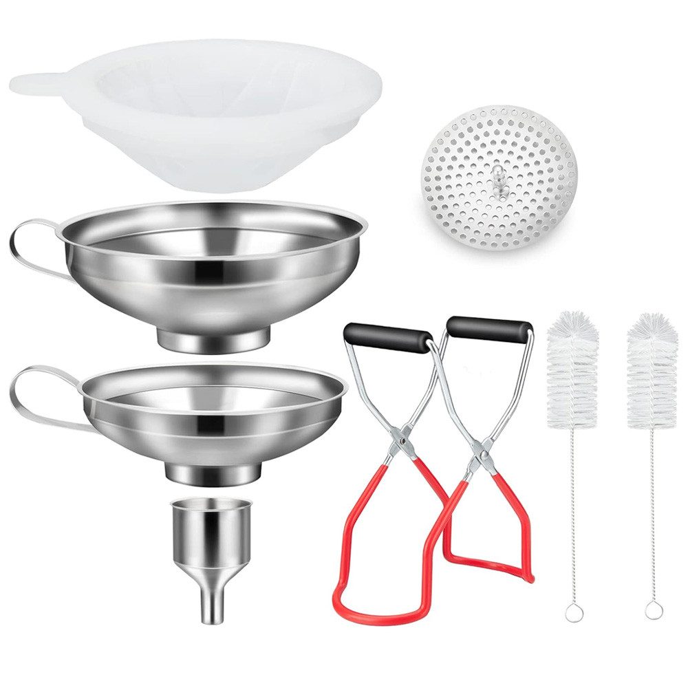 AFKSMILE Trichter Edelstahl Trichterset 8-teilig mit Heber & Filter, spülmaschinenfest, (8-tlg), 3 Größen Küchentrichter Set für Marmelade, Einmachen, Öl, Gewürze