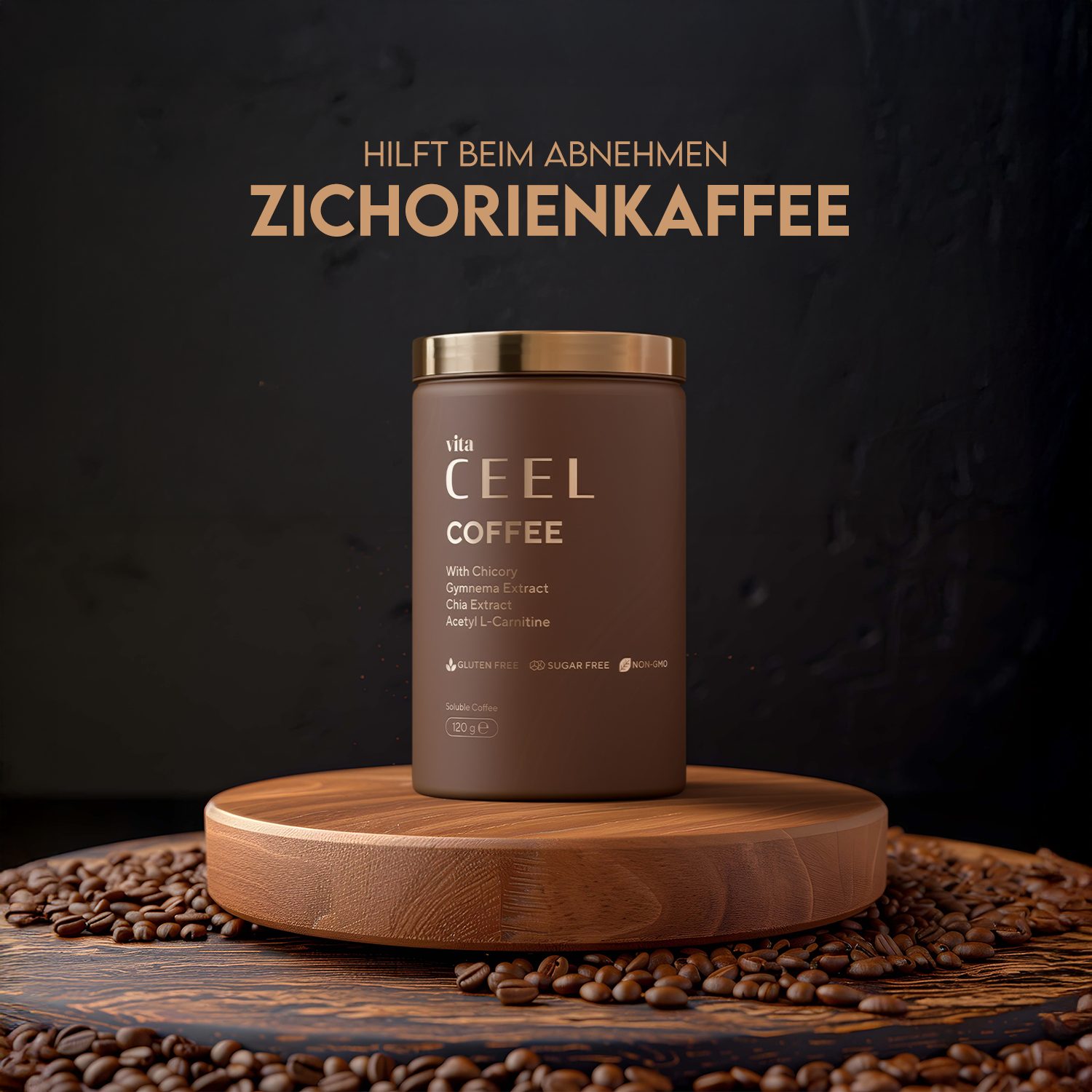 VİTA CEEL Kaffee Chicorée Kaffee – Mit Gymnea, Chia & L-Carniti, 120 g, Kaffee mit Zichorie – Angereichert mit Chia-Extrakt & L-Carnitin