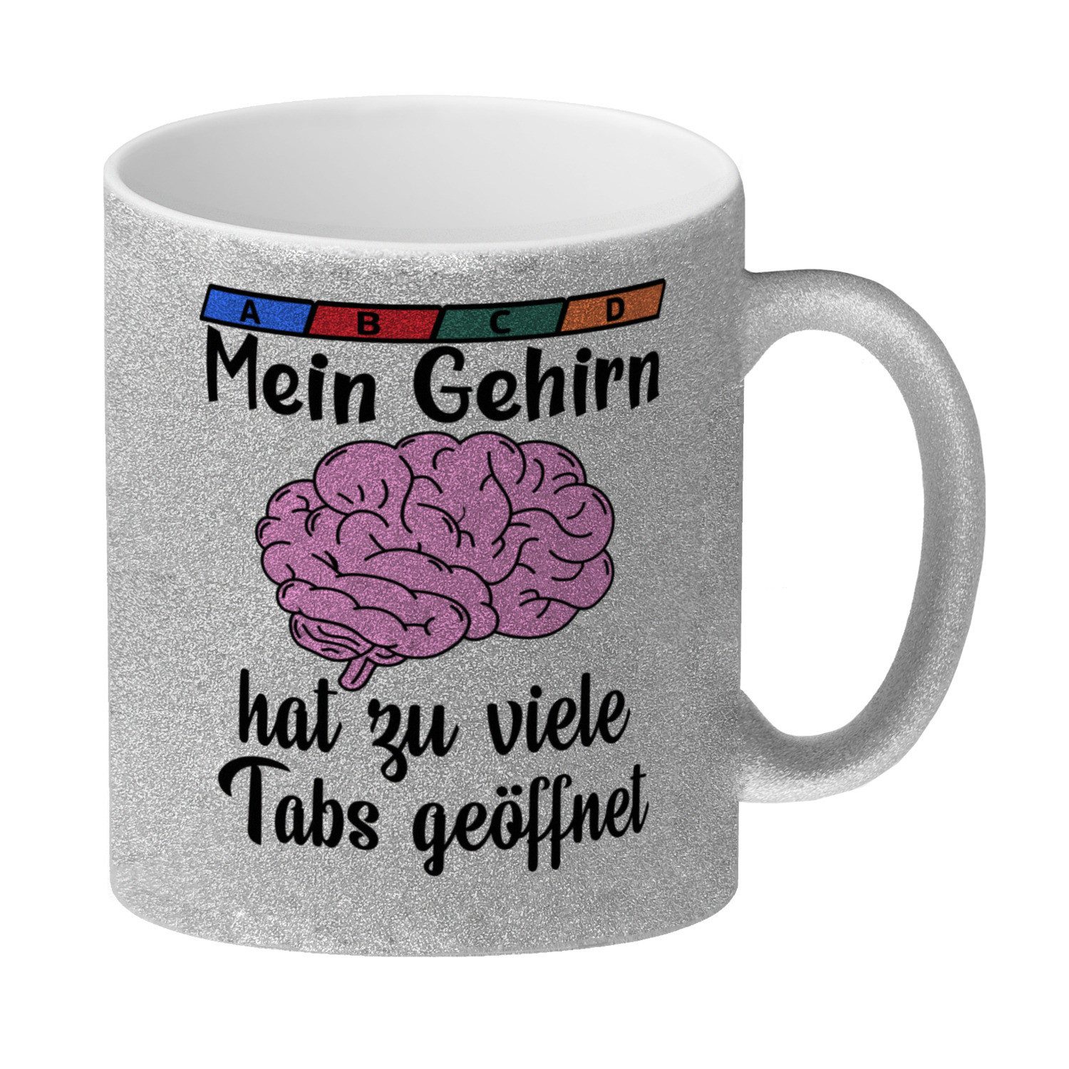 Tasse Überforderung Glitzer-Kaffeebecher mit Spruch