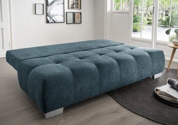 luma-home Schlafsofa 17212, mit Bettkasten 205 cm breit, attraktive Steppung, Federkern, Bettfunktion, Bezug Mikrofaser, Blau Petrol