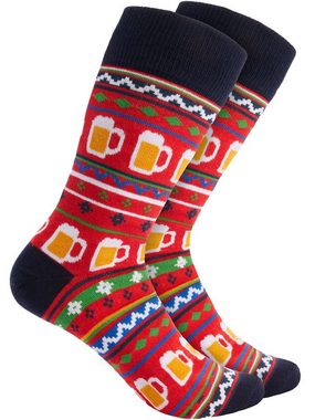 BRUBAKER Socken Weihnachtssocken - Lustige Socken für Damen und Herren (3-Paar, Unisex Baumwollsocken) Bunt, Weihnachtsmannbärte und Xmas Bier