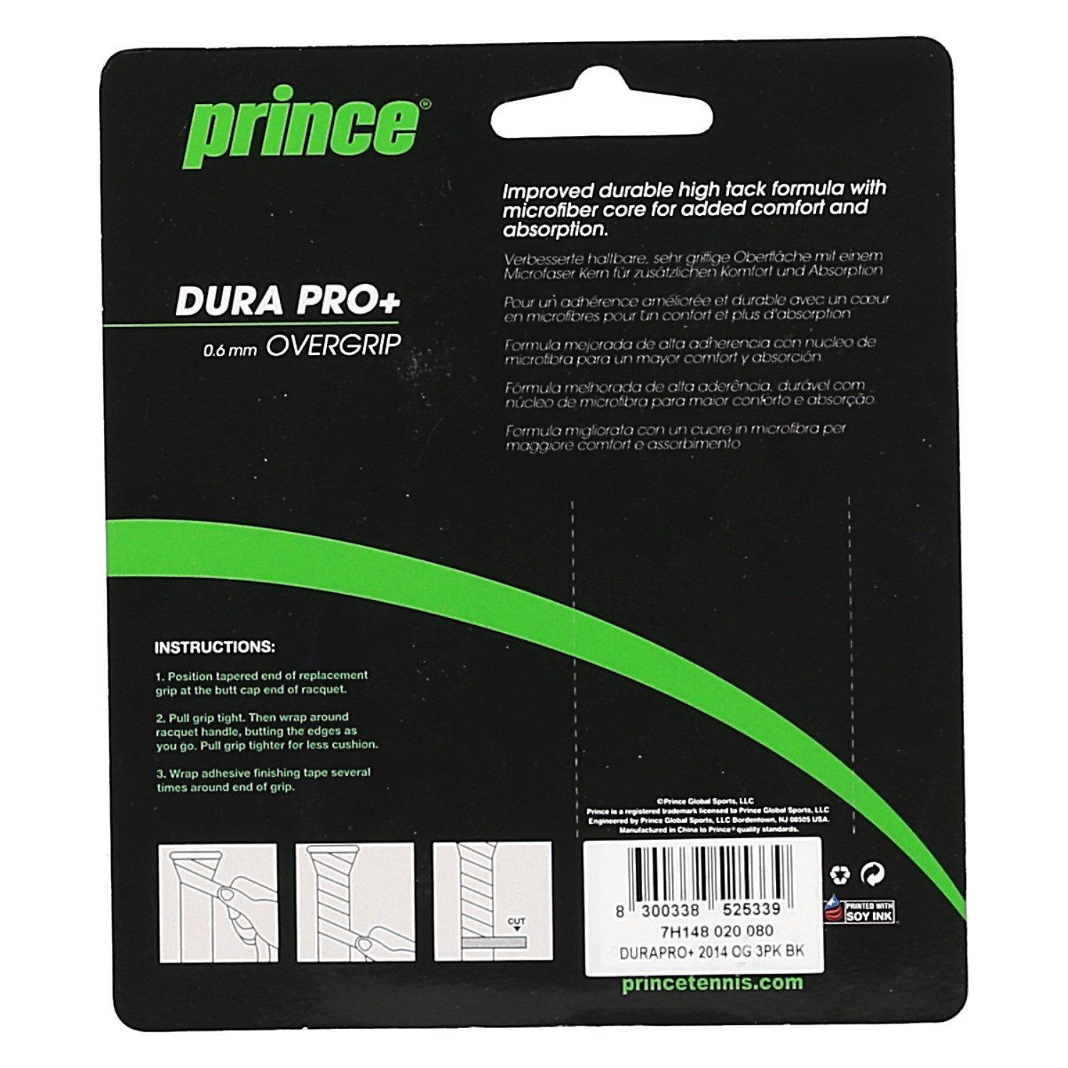 Prince Griffband Overgrip Dura Pro+ 0.6mm schwarz 3er