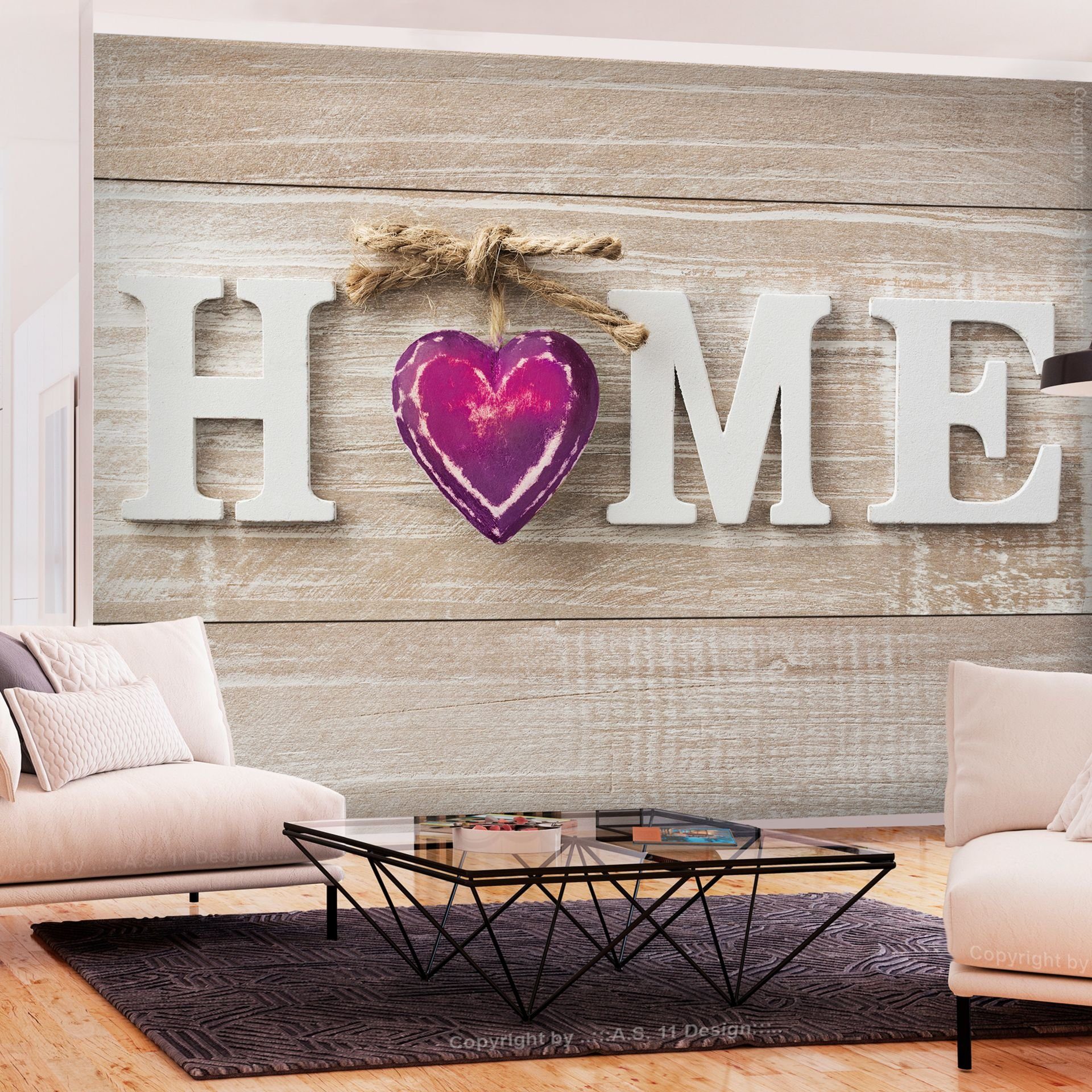 KUNSTLOFT Vliestapete Home Heart (Violet) 0.98x0.7 m, Halb-matt, Matt, lichtbeständige Design Tapete