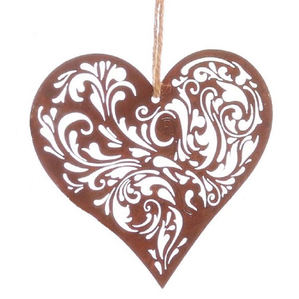 Dragimex Hängedekoration Metall Hänger. HERZ Rankenornament. Rost Herzhänger. 12,5 cm.