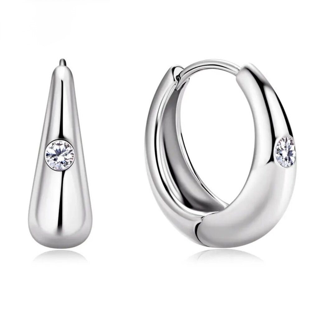 Paar Creolen Funkelnde Creolen Moissanit Ohrringe 925 Silber 18K Gold