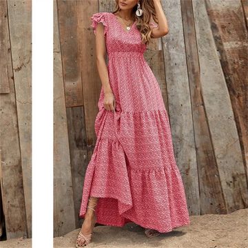 RUZU UG Dirndl Sommer Bedrucktes, tailliertes Kleid im Ethno-Stil mit V-Ausschnitt (1-tlg)