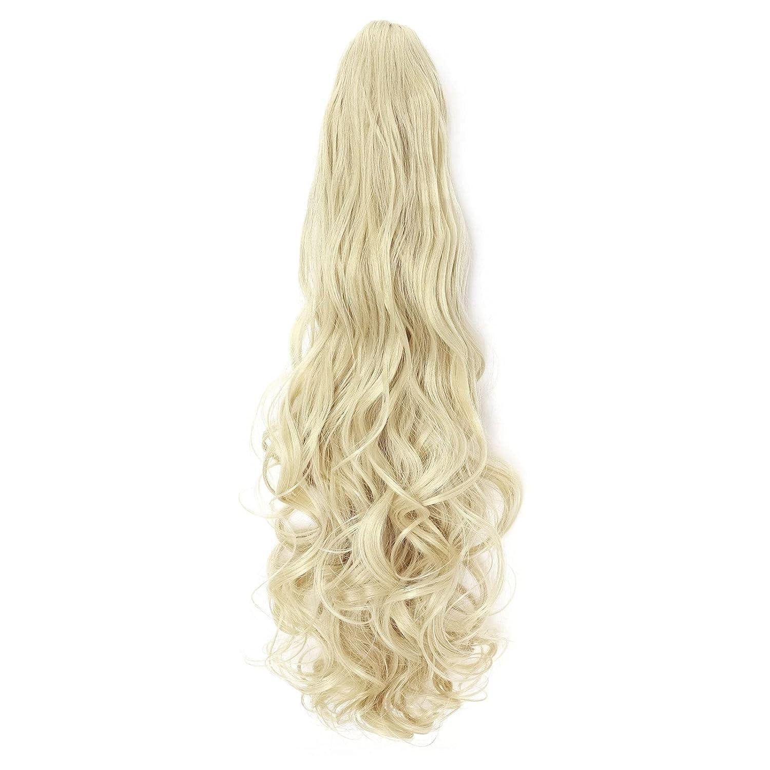 LuxusKollektion Echthaar-Extension Haarteil Haarverlängerung Pferdeschwanz Zopf 45 cm Bleichmittel Blond