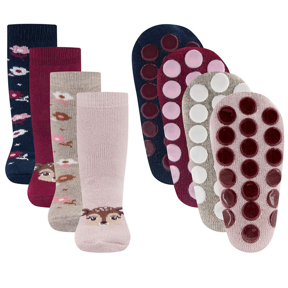 Ewers ABS-Socken Stoppersocken ABS 4er Pack Reh/Blumen (4-Paar)