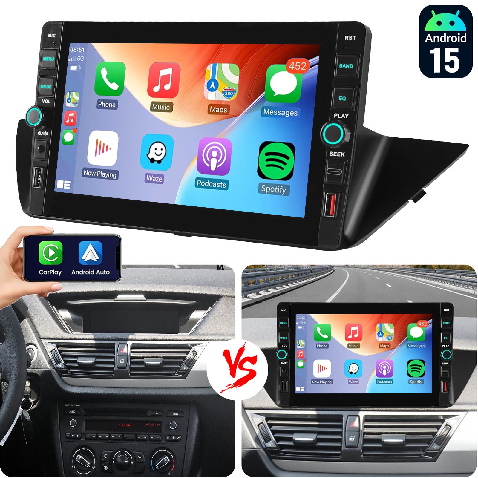 ESSGOO Für BMW X1 E84 2010-2016 Android15 Autoradio Carplay GPS Navi WIFI BT Autoradio (RDS, 4+64GB(optional), Digitalradio (DAB), FM, Carplay Android Auto Bluetooth EQ USB GPS Navi WIFI Touchscreen)