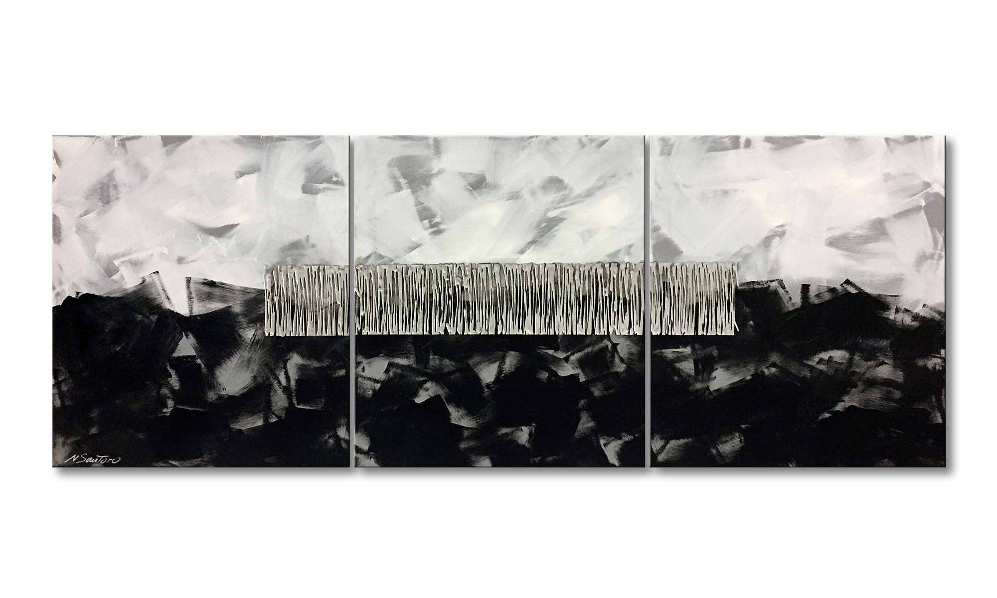 WandbilderXXL Gemälde Urban Snow 180 x 60 cm, Abstraktes Gemälde, handgemaltes Unikat