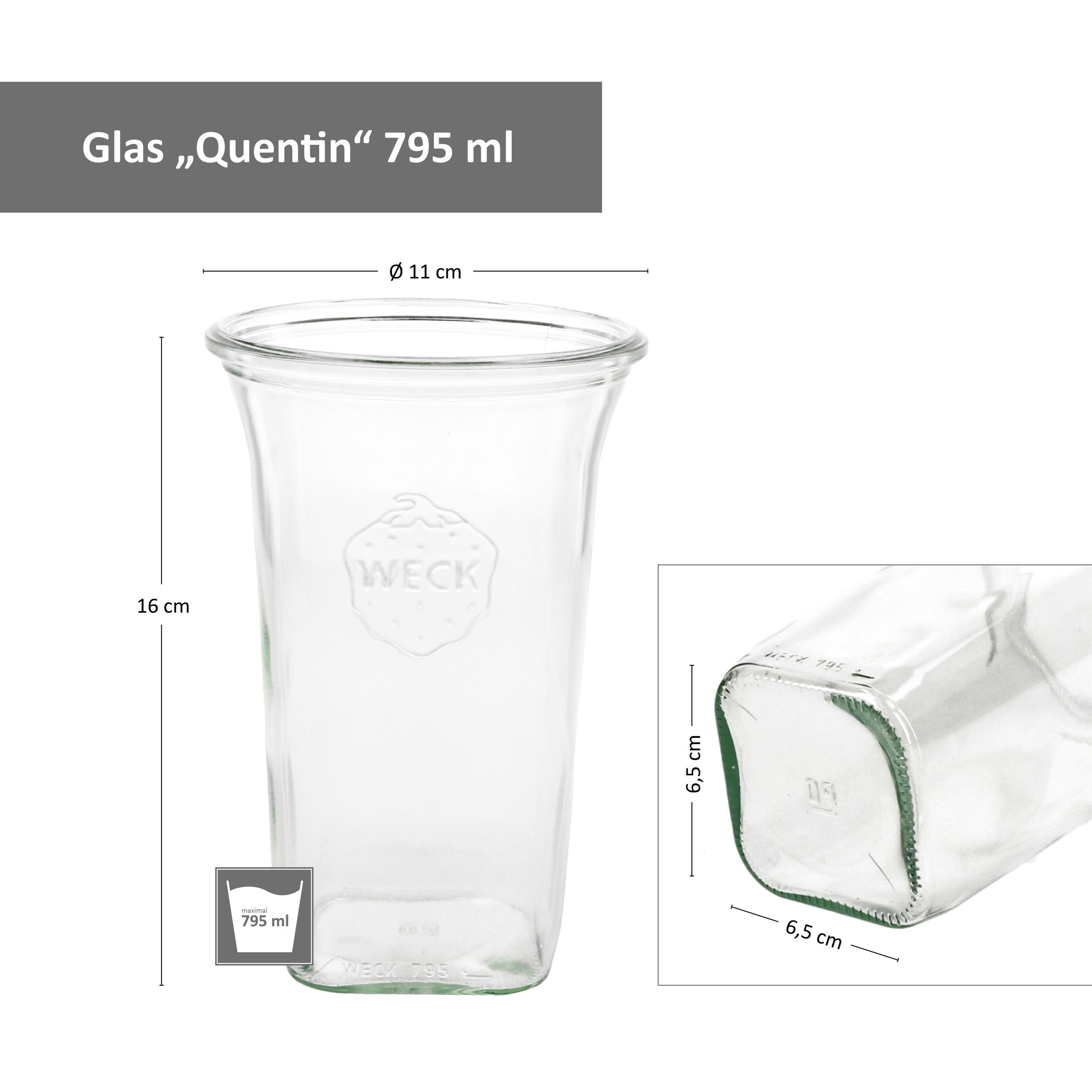 MamboCat Einmachglas 18er Set Weck Glas 18 795 mit Glasdeckel ml + Quentin Rezeptheft